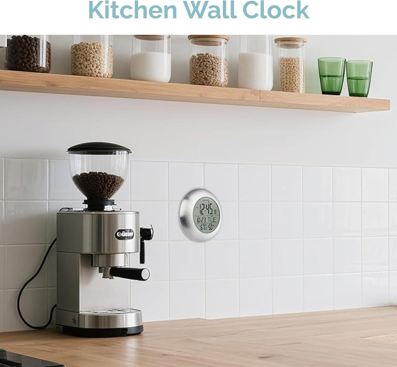 image:imageKADAMS Bathroom Shower Digital Wall Clock 95 Kitchen Clock Calendar Water Resistant Large LCD Screen Temperature amp Humidity Display Thoughtful Gift for All Ages Silver