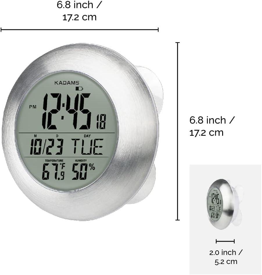image:imageKADAMS Bathroom Shower Digital Wall Clock 95 Kitchen Clock Calendar Water Resistant Large LCD Screen Temperature amp Humidity Display Thoughtful Gift for All Ages Silver