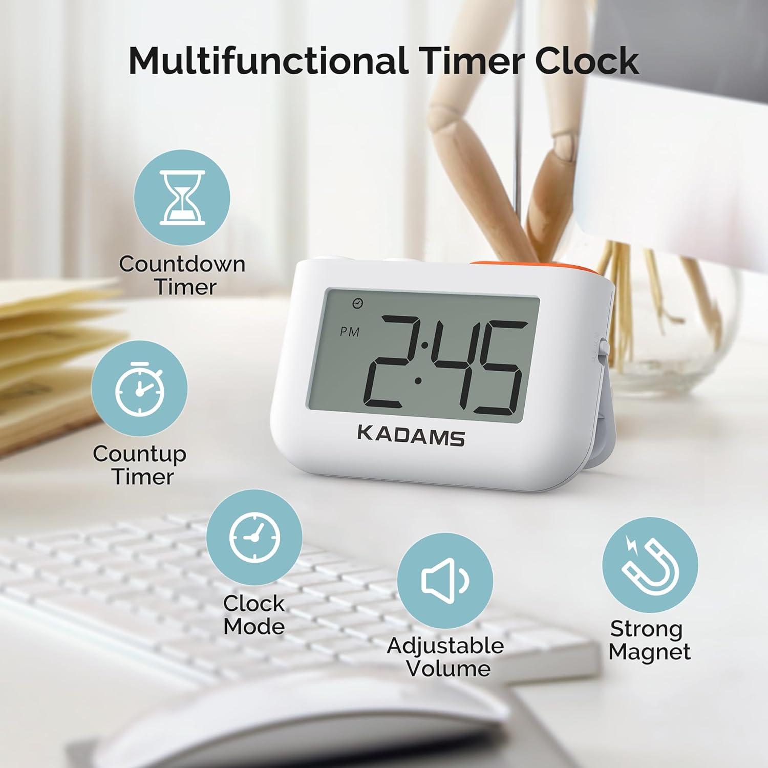 image:imageKADAMS Digital Kitchen Timer Clock with Countdown amp CountUp Magnetic Back Flip Stand 2Level Volume Control Cooking Egg Classroom Teacher Kids Exercise Study Oven Battery Operated
