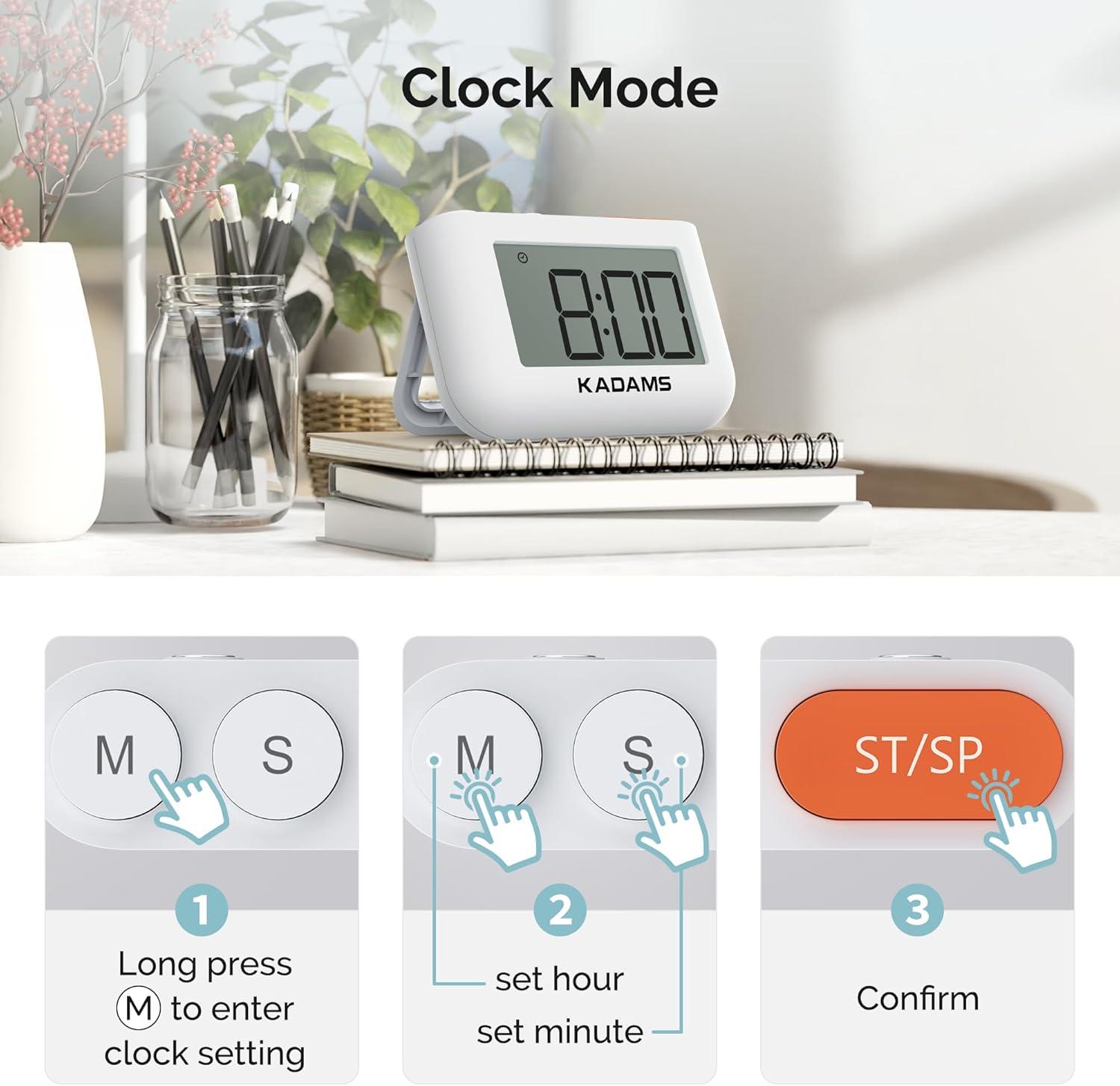image:imageKADAMS Digital Kitchen Timer Clock with Countdown amp CountUp Magnetic Back Flip Stand 2Level Volume Control Cooking Egg Classroom Teacher Kids Exercise Study Oven Battery Operated