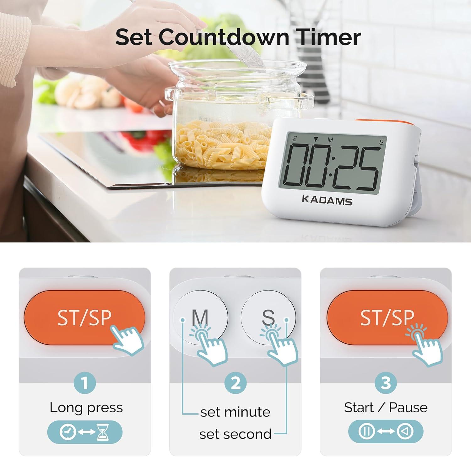 image:imageKADAMS Digital Kitchen Timer Clock with Countdown amp CountUp Magnetic Back Flip Stand 2Level Volume Control Cooking Egg Classroom Teacher Kids Exercise Study Oven Battery Operated