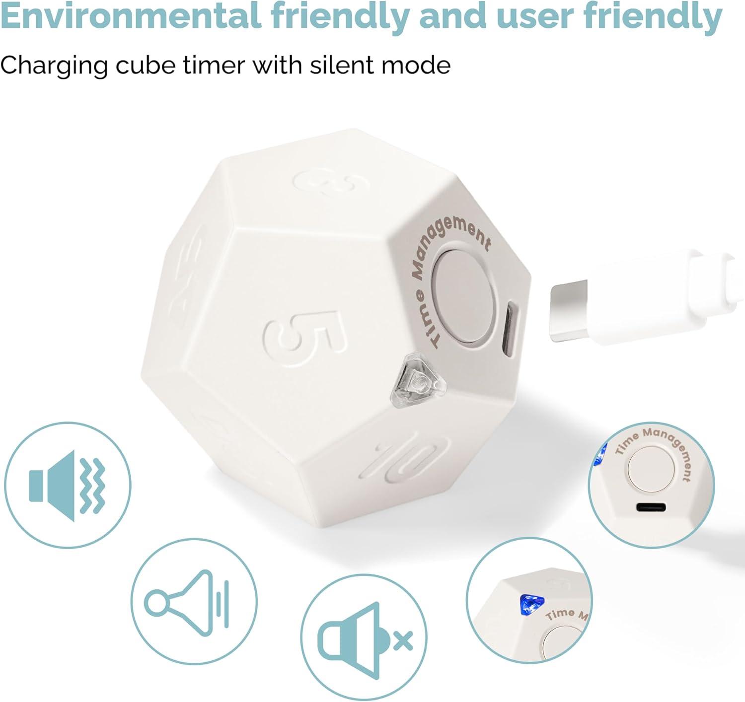 image:imageKADAMS Pomodoro Cube Timer Productivity11 Preset Countdowns FliptoStart Gravity Activation Sound Vibrate Mute Rechargeable Ideal for ADHD Kid Kitchen Classroom Cook Study Exercise WhiteWhite