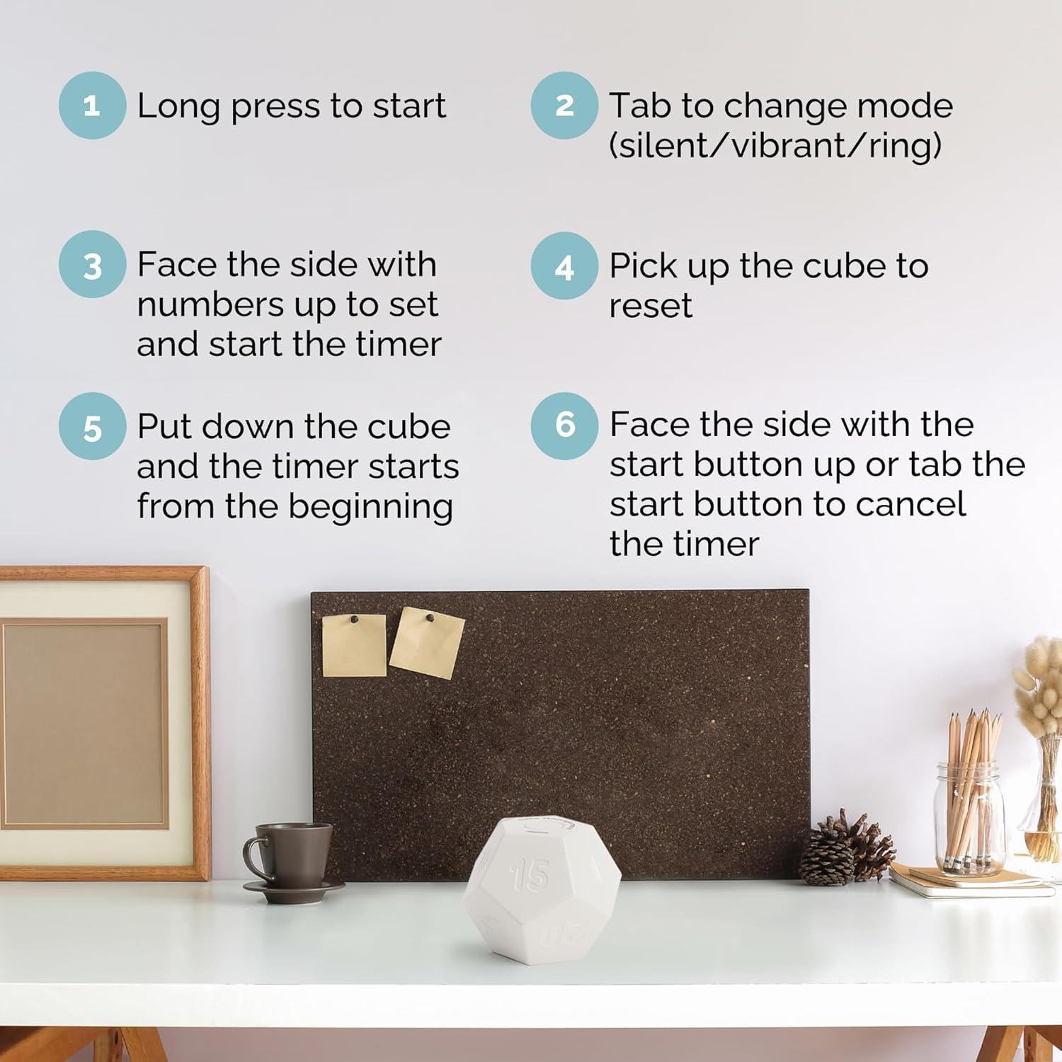 image:imageKADAMS Pomodoro Cube Timer Productivity11 Preset Countdowns FliptoStart Gravity Activation Sound Vibrate Mute Rechargeable Ideal for ADHD Kid Kitchen Classroom Cook Study Exercise WhiteWhite