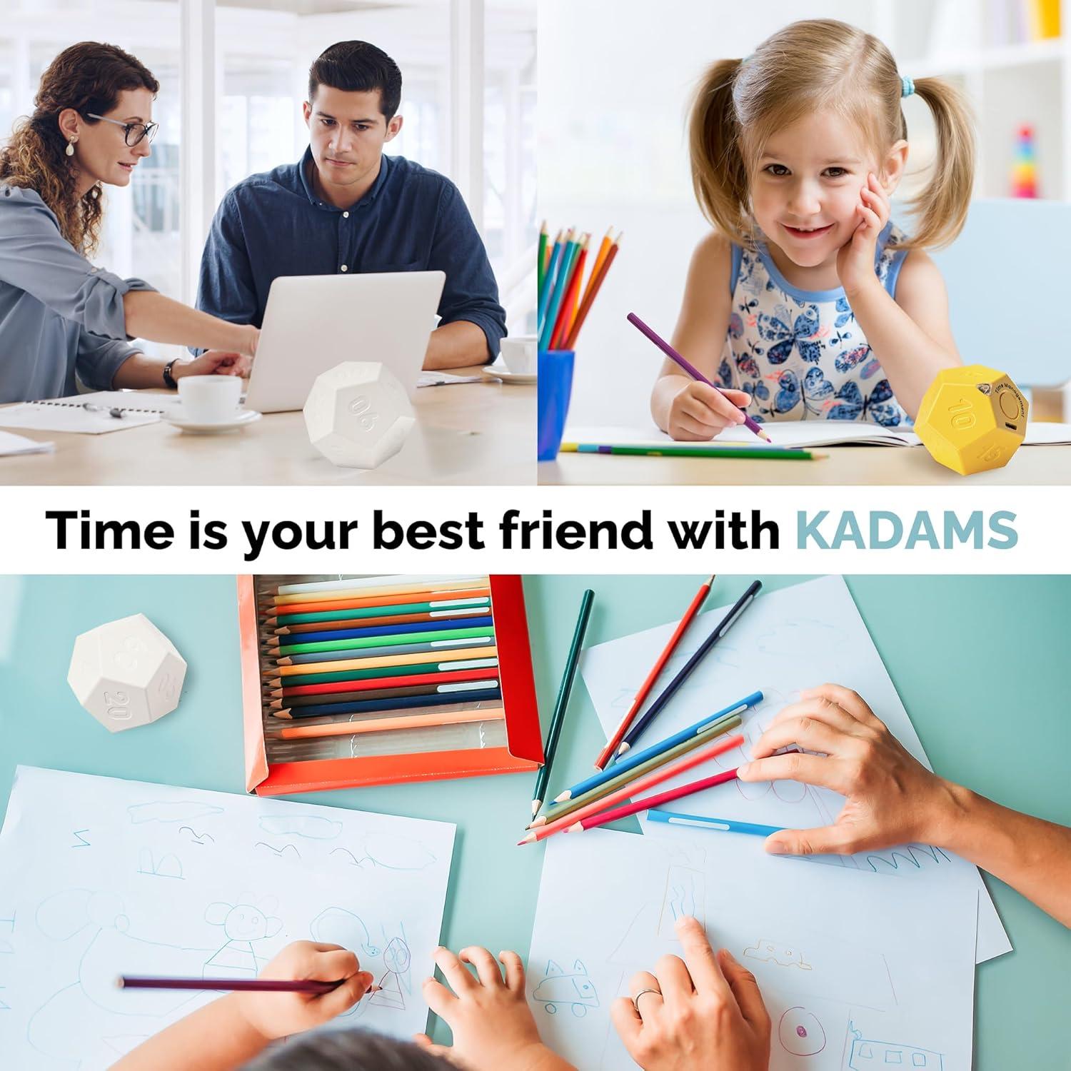 image:imageKADAMS Pomodoro Cube Timer Productivity11 Preset Countdowns FliptoStart Gravity Activation Sound Vibrate Mute Rechargeable Ideal for ADHD Kid Kitchen Classroom Cook Study Exercise WhiteWhite