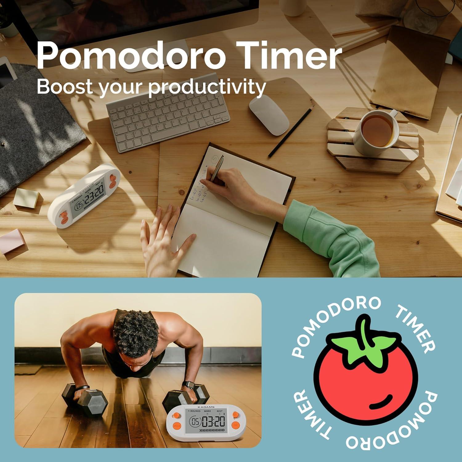 image:imageKADAMS Pomodoro Productivity Interval Timer Countdown Stopwatch for Study Yoga Gym Workouts Exercise HIIT Tabata with Magnets Stand Orange
