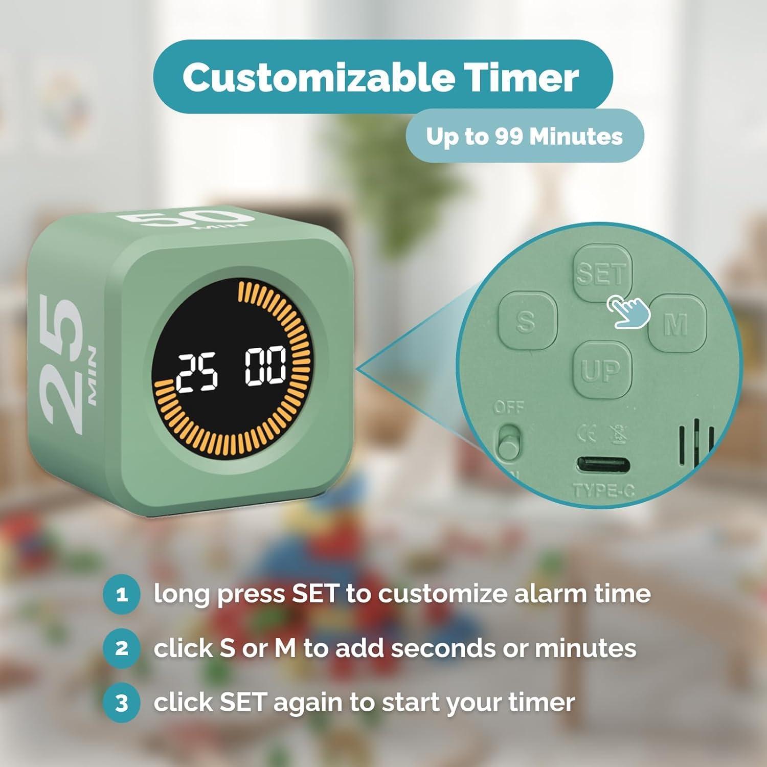 image:imageKADAMS Pomodoro Timer Visual Productivity Pomodoro Cube 5102550 Min Countdown amp Countup Silent Ideal for Work Study Cook Workout Kitchen School Classroom Office Gift Kids 1 WhiteGreen