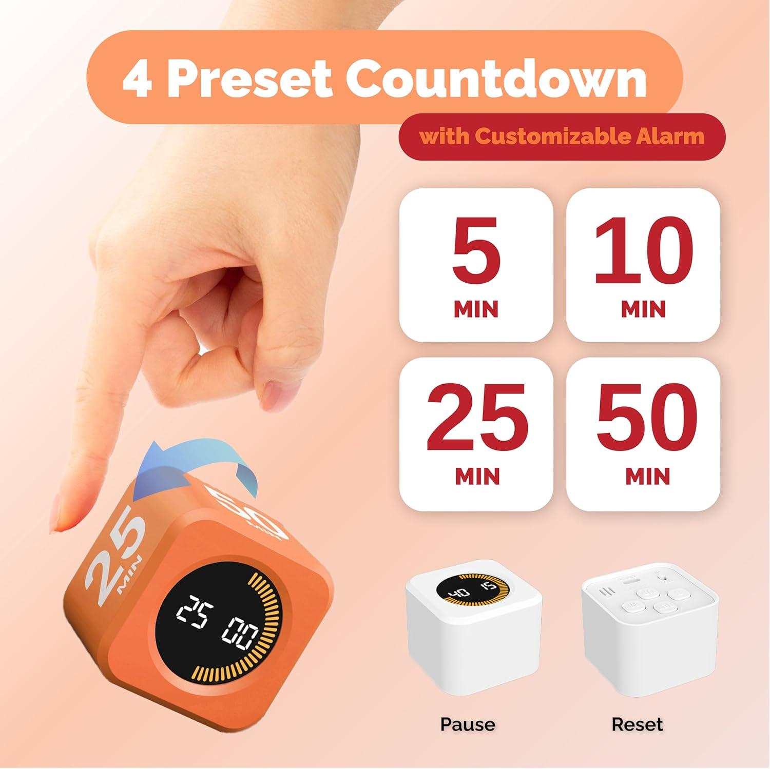 image:imageKADAMS Pomodoro Timer Visual Productivity Pomodoro Cube 5102550 Min Countdown amp Countup Silent Ideal for Work Study Cook Workout Kitchen School Classroom Office Gift Kids 1 WhiteOrange
