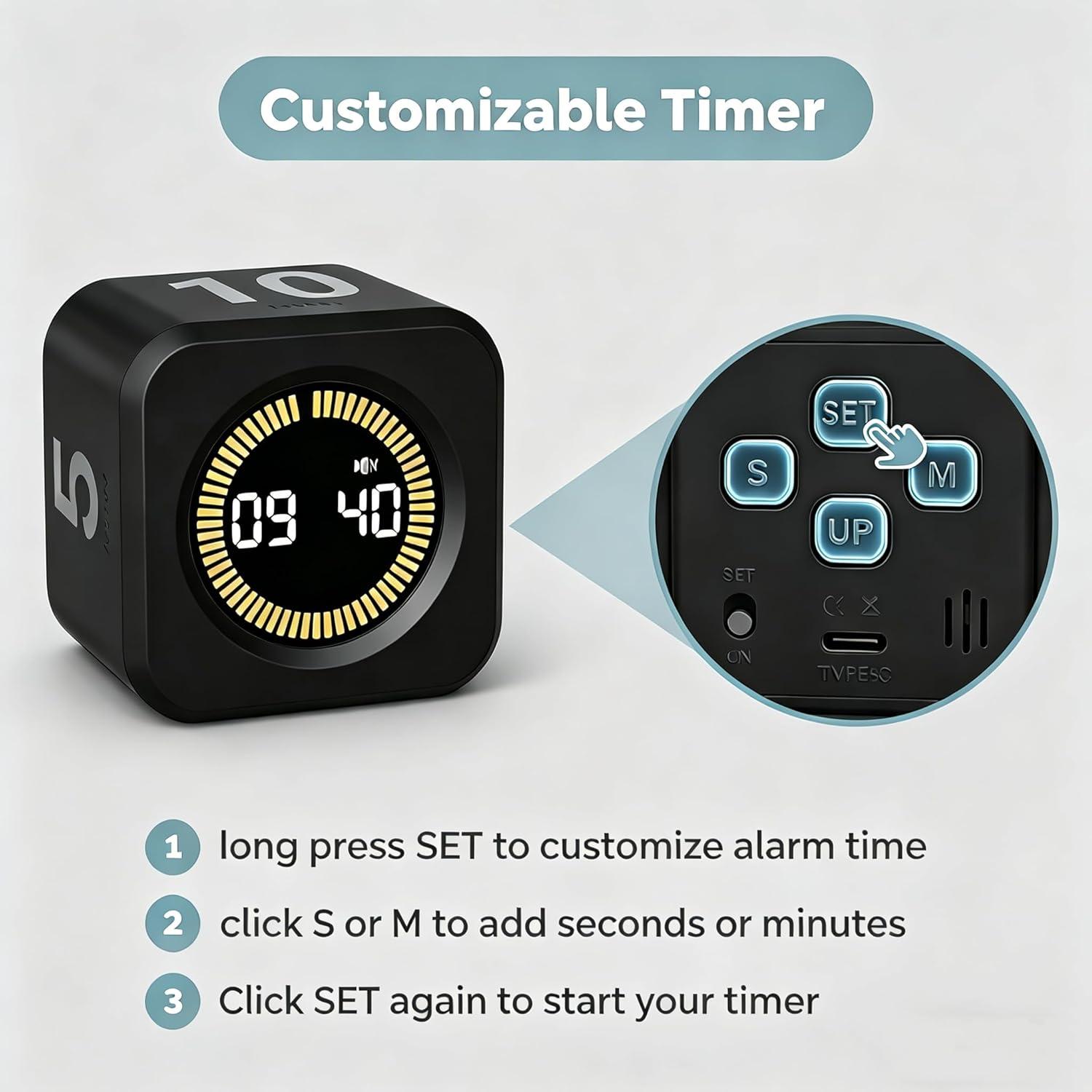 image:imageKADAMS Pomodoro Timer Visual Productivity Pomodoro Cube 5102550 Min Countdown amp Countup Silent Ideal for Work Study Cook Workout Kitchen School Classroom Office Gift Kids 1 WhiteBlack