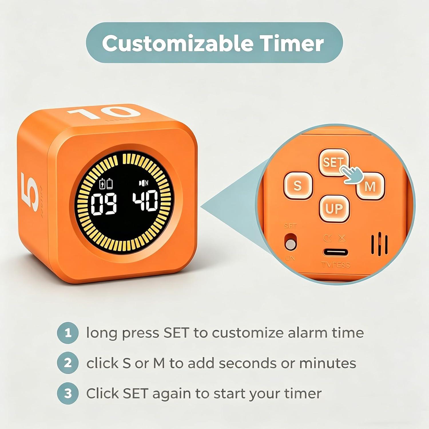 image:imageKADAMS Pomodoro Timer Visual Productivity Pomodoro Cube 5102550 Min Countdown amp Countup Silent Ideal for Work Study Cook Workout Kitchen School Classroom Office Gift Kids 1 WhiteOrange