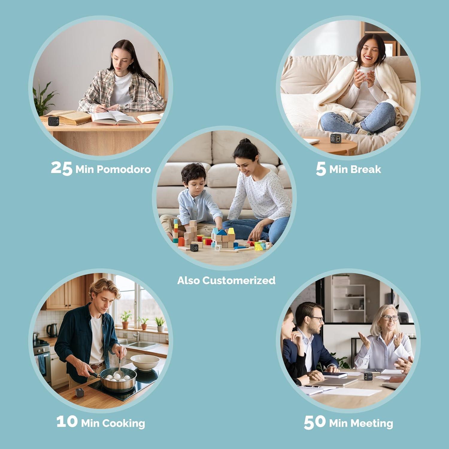 image:imageKADAMS Pomodoro Timer Visual Productivity Pomodoro Cube 5102550 Min Countdown amp Countup Silent Ideal for Work Study Cook Workout Kitchen School Classroom Office Gift Kids 1 WhiteBlack