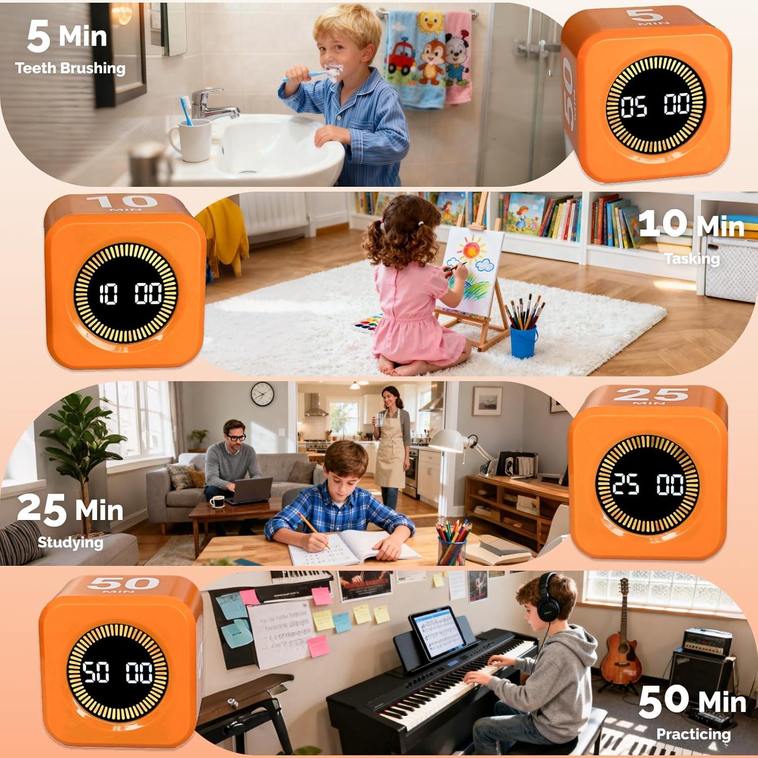 image:imageKADAMS Pomodoro Timer Visual Productivity Pomodoro Cube 5102550 Min Countdown amp Countup Silent Ideal for Work Study Cook Workout Kitchen School Classroom Office Gift Kids 1 WhiteOrange