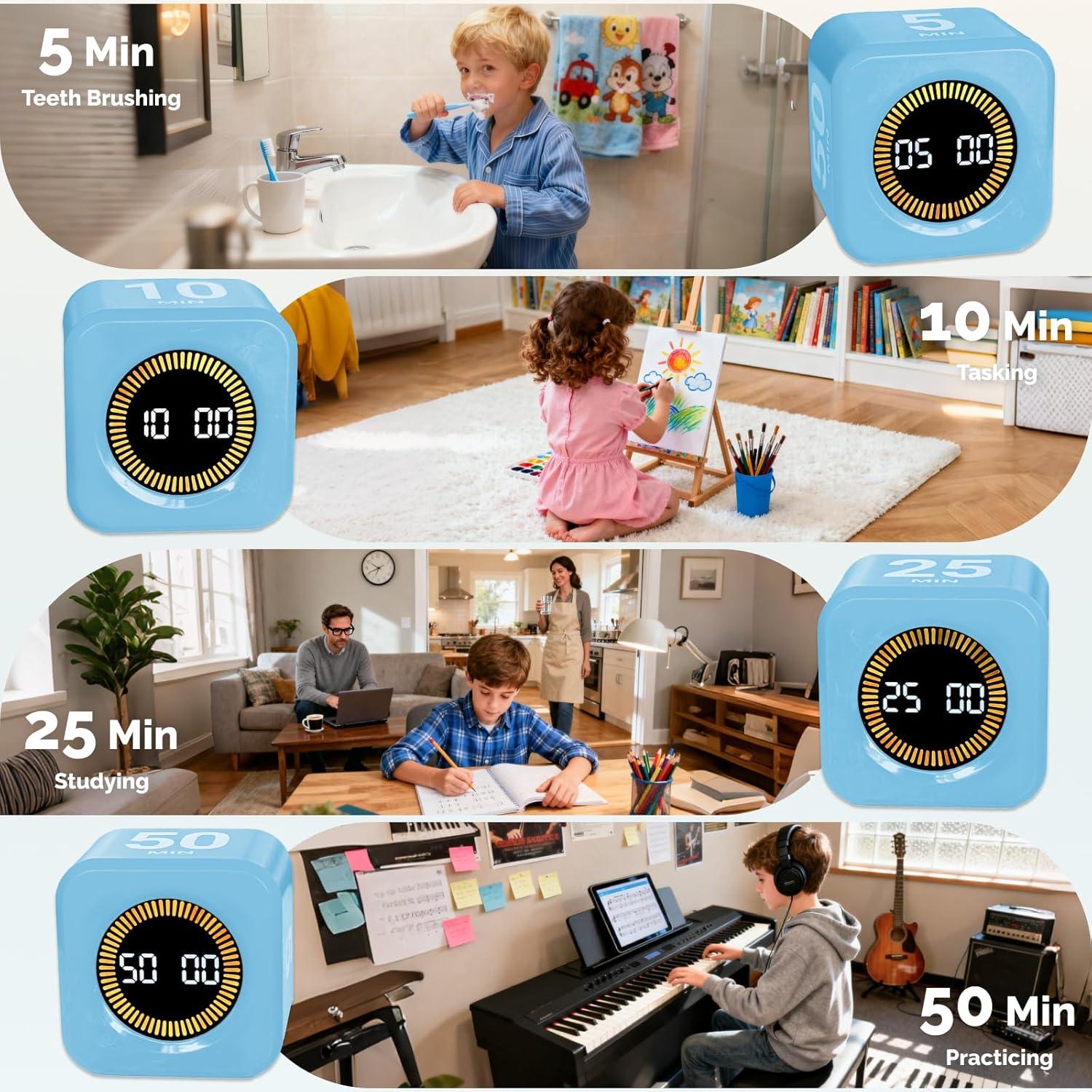 image:imageKADAMS Pomodoro Timer Visual Productivity Pomodoro Cube 5102550 Min Countdown amp Countup Silent Ideal for Work Study Cook Workout Kitchen School Classroom Office Gift Kids 1 WhiteBlue