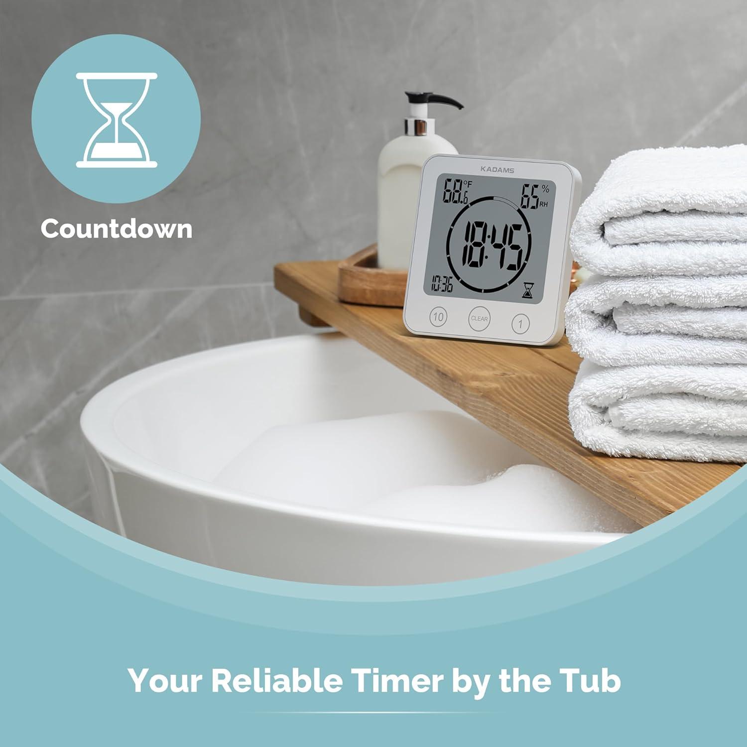 image:imageKADAMS Shower Clock Waterproof Bathroom Timer Digital Wall Clock with Countdown Magnetic Kitchen Clock with Temperature amp Humidity Suction Cup for Kids Shower Spa Cook Bath GreenWhite