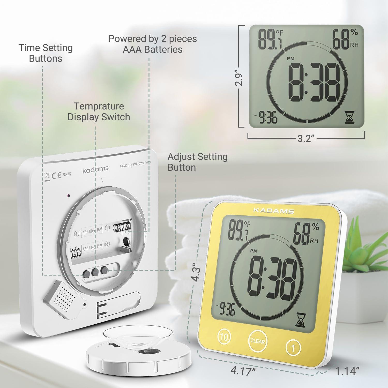 image:imageKADAMS Shower Clock Waterproof Bathroom Timer Digital Wall Clock with Countdown Magnetic Kitchen Clock with Temperature amp Humidity Suction Cup for Kids Shower Spa Cook Bath GreenYellow