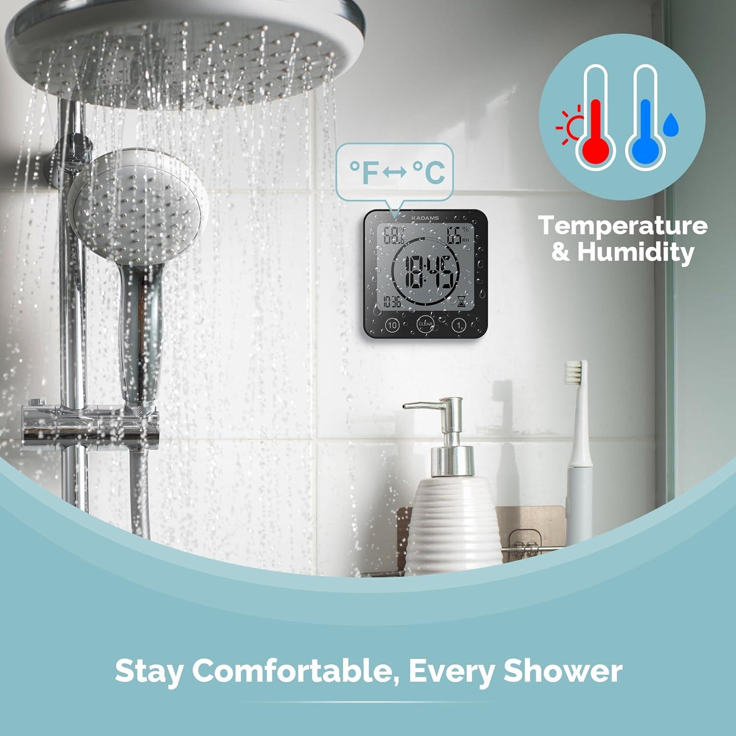 image:imageKADAMS Shower Clock Waterproof Bathroom Timer Digital Wall Clock with Countdown Magnetic Kitchen Clock with Temperature amp Humidity Suction Cup for Kids Shower Spa Cook Bath GreenBlack