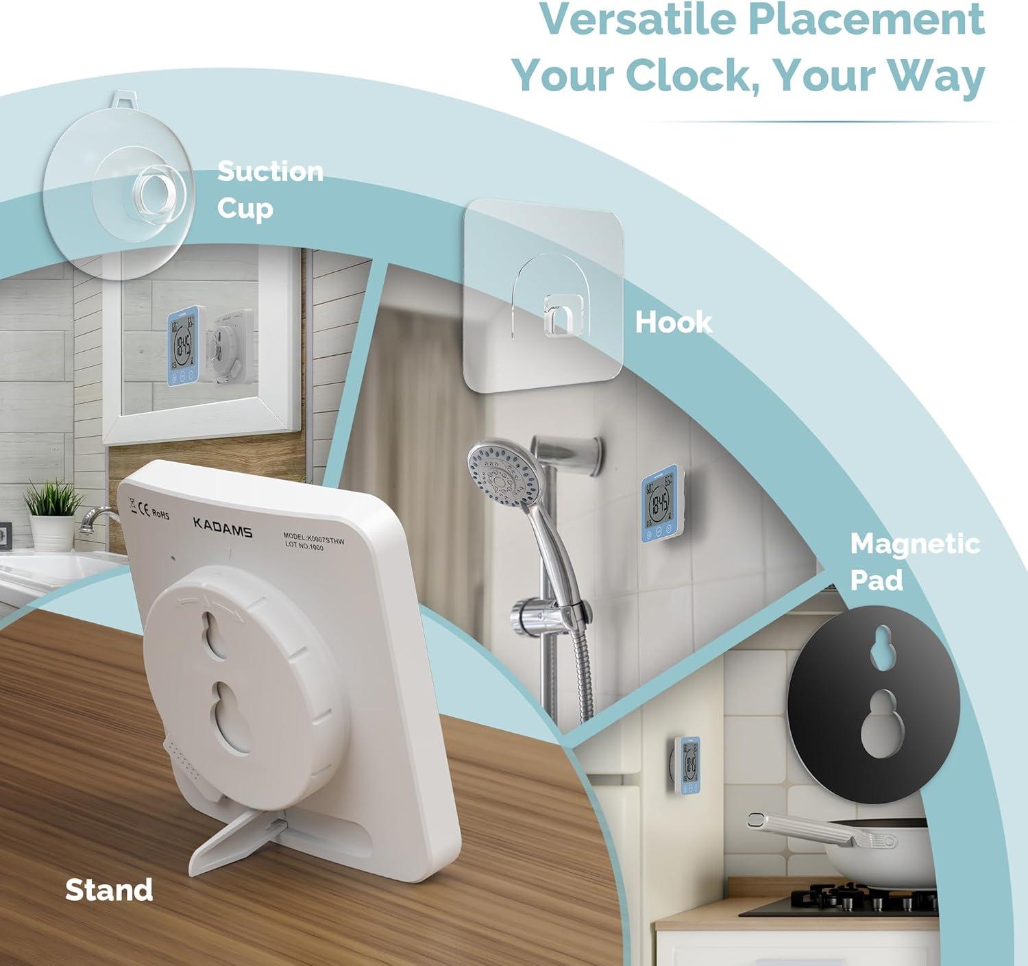image:imageKADAMS Shower Clock Waterproof Bathroom Timer Digital Wall Clock with Countdown Magnetic Kitchen Clock with Temperature amp Humidity Suction Cup for Kids Shower Spa Cook Bath GreenBlue