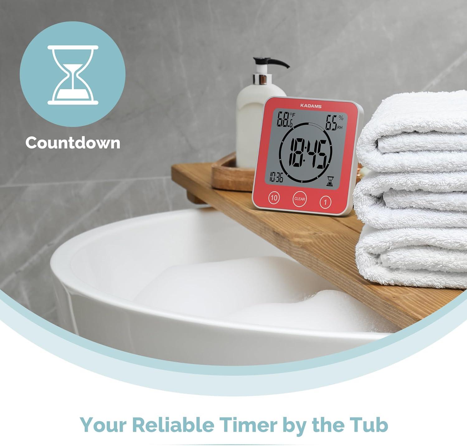 image:imageKADAMS Shower Clock Waterproof Bathroom Timer Digital Wall Clock with Countdown Magnetic Kitchen Clock with Temperature amp Humidity Suction Cup for Kids Shower Spa Cook Bath GreenRed