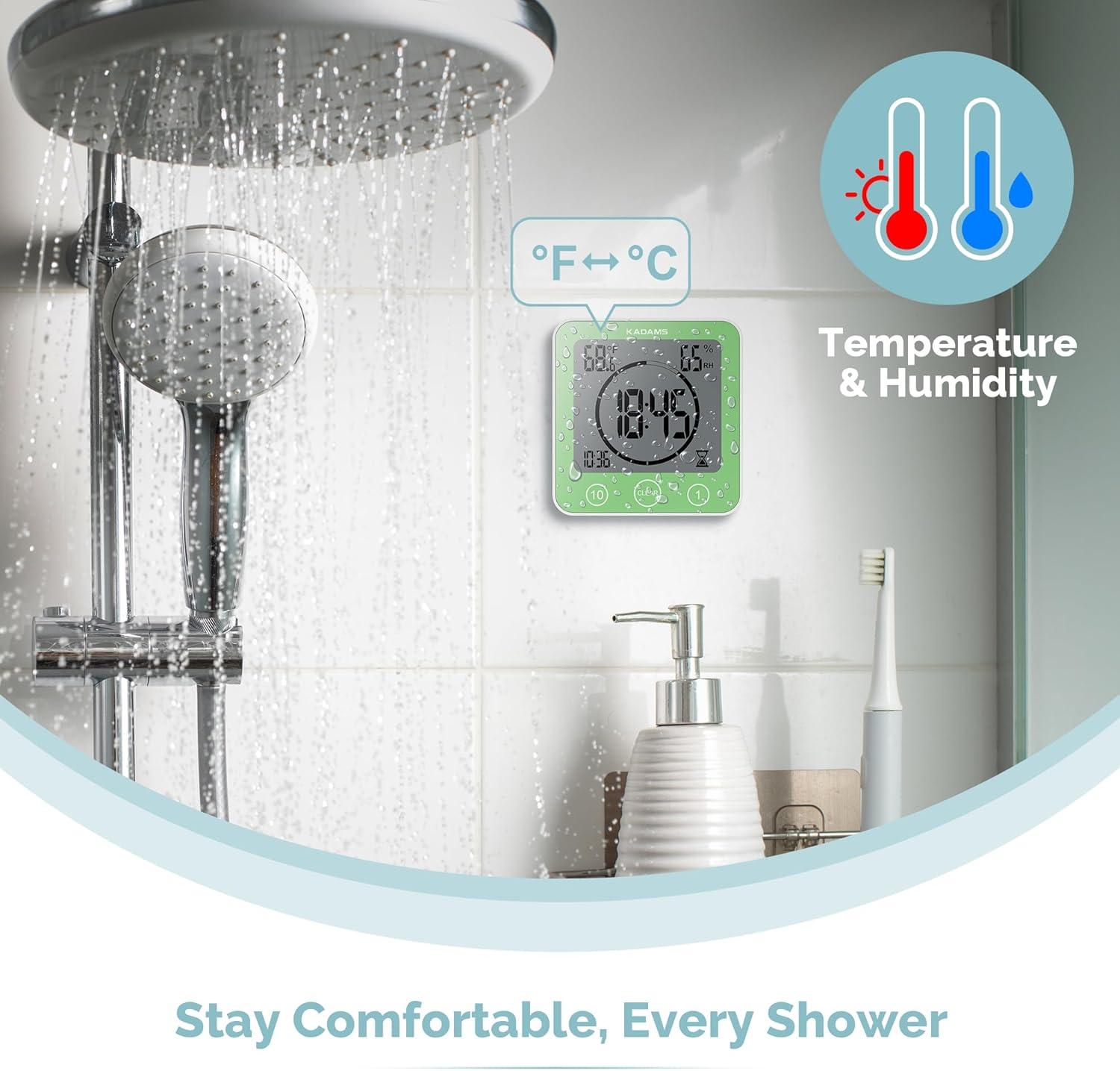 image:imageKADAMS Shower Clock Waterproof Bathroom Timer Digital Wall Clock with Countdown Magnetic Kitchen Clock with Temperature amp Humidity Suction Cup for Kids Shower Spa Cook Bath GreenGreen