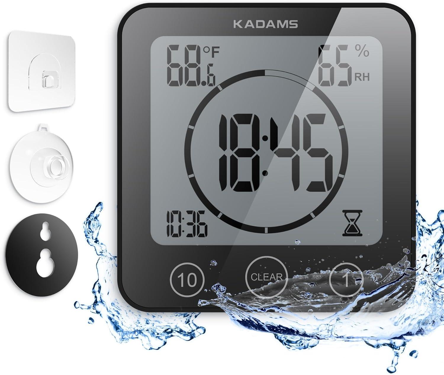 image:imageKADAMS Shower Clock Waterproof Bathroom Timer Digital Wall Clock with Countdown Magnetic Kitchen Clock with Temperature amp Humidity Suction Cup for Kids Shower Spa Cook Bath GreenBlack