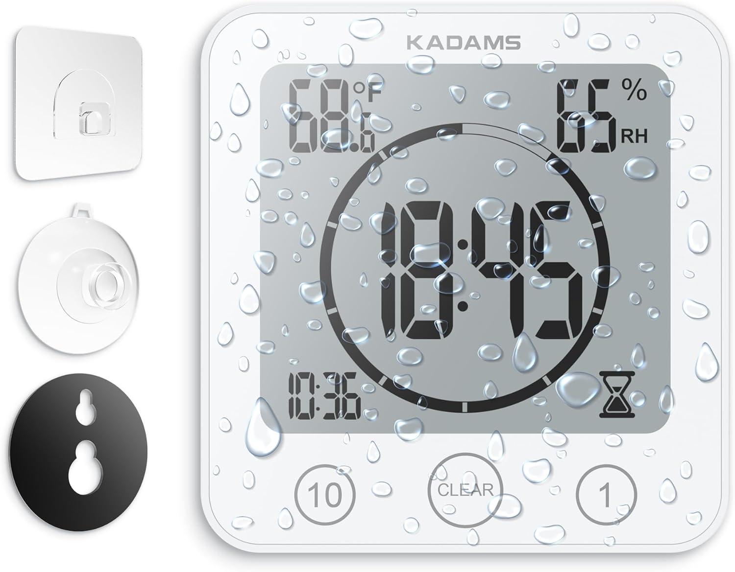 image:imageKADAMS Shower Clock Waterproof Bathroom Timer Digital Wall Clock with Countdown Magnetic Kitchen Clock with Temperature amp Humidity Suction Cup for Kids Shower Spa Cook Bath GreenWhite