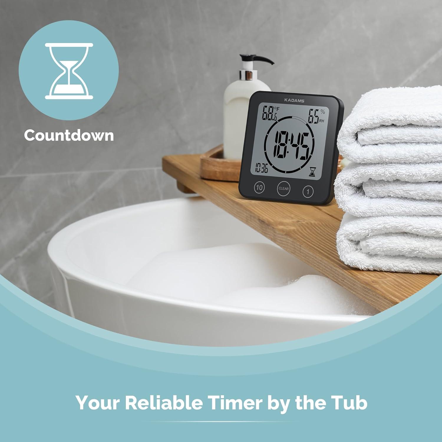 image:imageKADAMS Shower Clock Waterproof Bathroom Timer Digital Wall Clock with Countdown Magnetic Kitchen Clock with Temperature amp Humidity Suction Cup for Kids Shower Spa Cook Bath GreenBlack