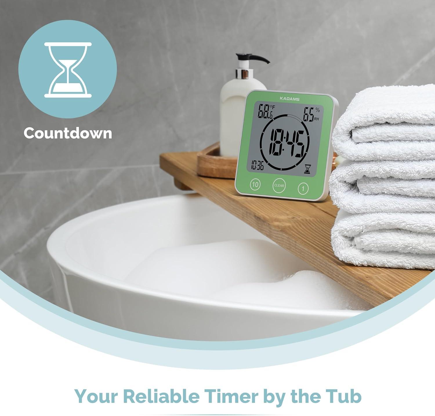 image:imageKADAMS Shower Clock Waterproof Bathroom Timer Digital Wall Clock with Countdown Magnetic Kitchen Clock with Temperature amp Humidity Suction Cup for Kids Shower Spa Cook Bath GreenGreen