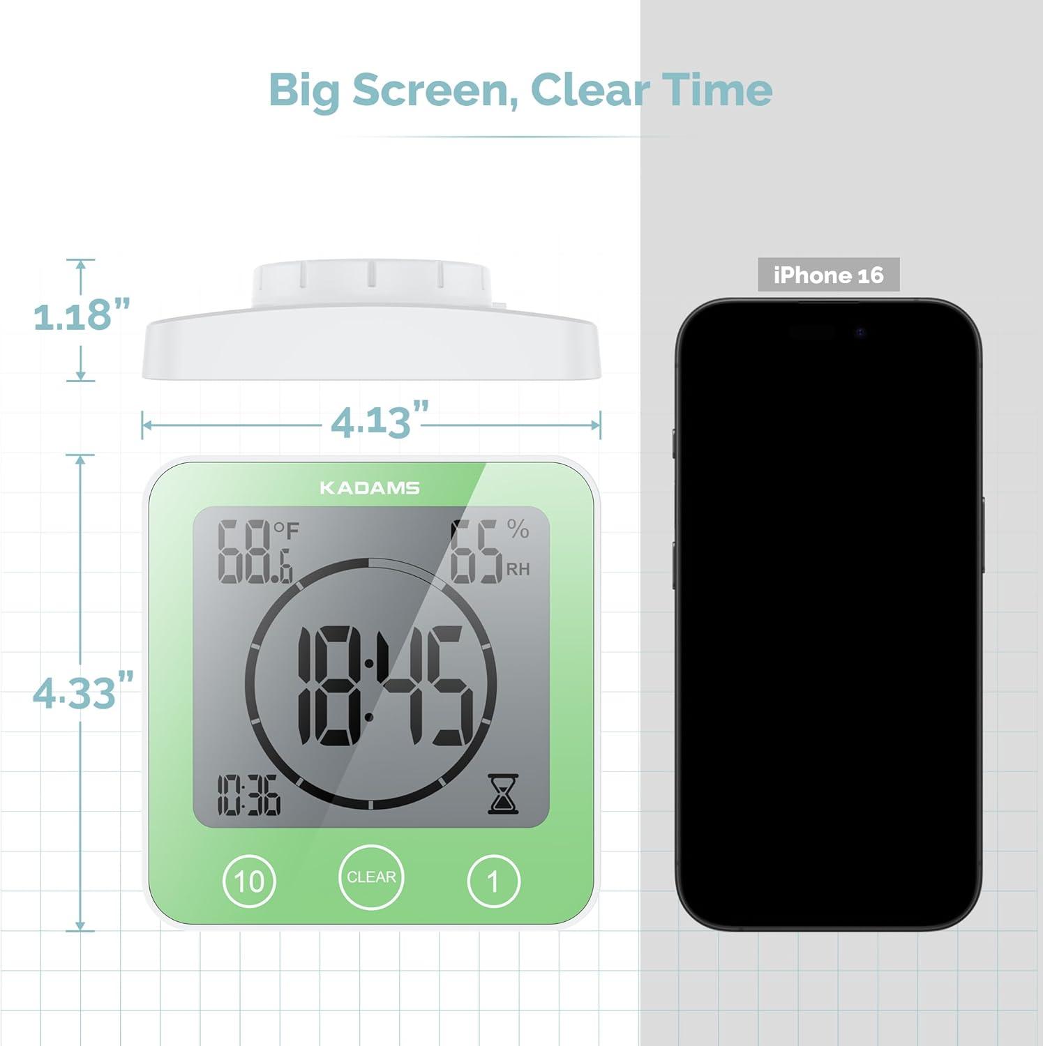 image:imageKADAMS Shower Clock Waterproof Bathroom Timer Digital Wall Clock with Countdown Magnetic Kitchen Clock with Temperature amp Humidity Suction Cup for Kids Shower Spa Cook Bath GreenGreen