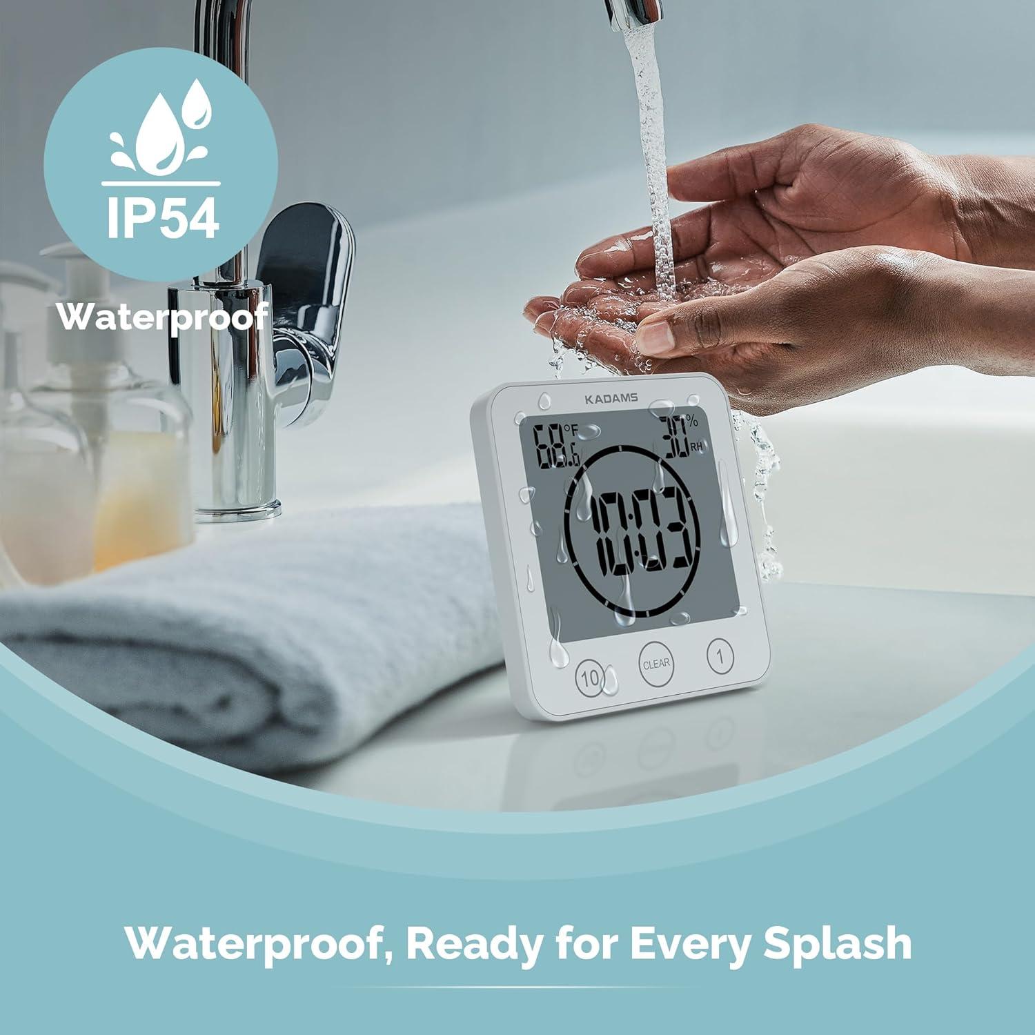 image:imageKADAMS Shower Clock Waterproof Bathroom Timer Digital Wall Clock with Countdown Magnetic Kitchen Clock with Temperature amp Humidity Suction Cup for Kids Shower Spa Cook Bath GreenWhite