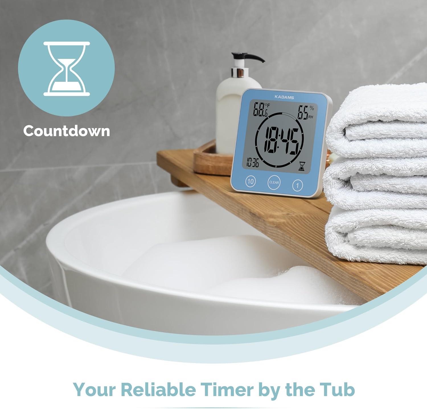 image:imageKADAMS Shower Clock Waterproof Bathroom Timer Digital Wall Clock with Countdown Magnetic Kitchen Clock with Temperature amp Humidity Suction Cup for Kids Shower Spa Cook Bath GreenBlue