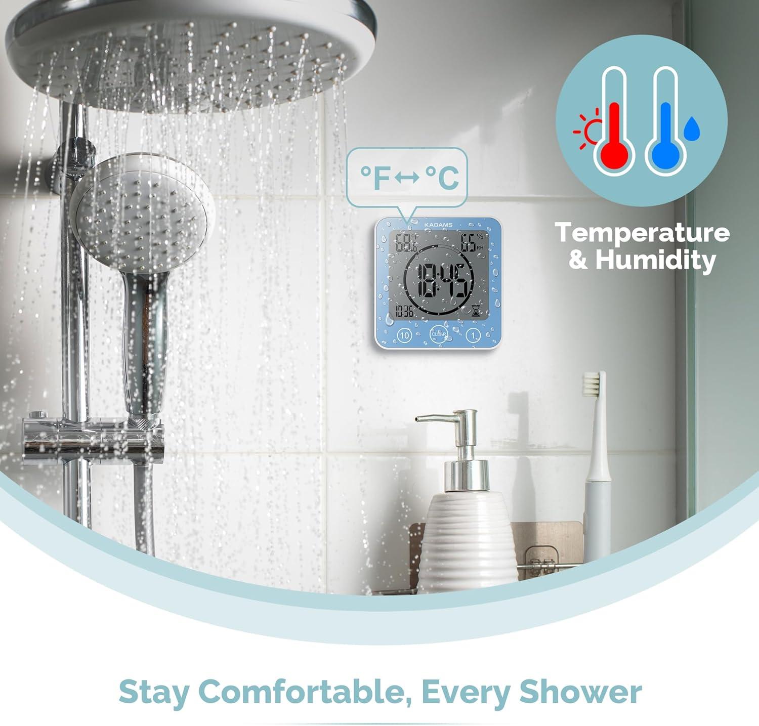 image:imageKADAMS Shower Clock Waterproof Bathroom Timer Digital Wall Clock with Countdown Magnetic Kitchen Clock with Temperature amp Humidity Suction Cup for Kids Shower Spa Cook Bath GreenBlue