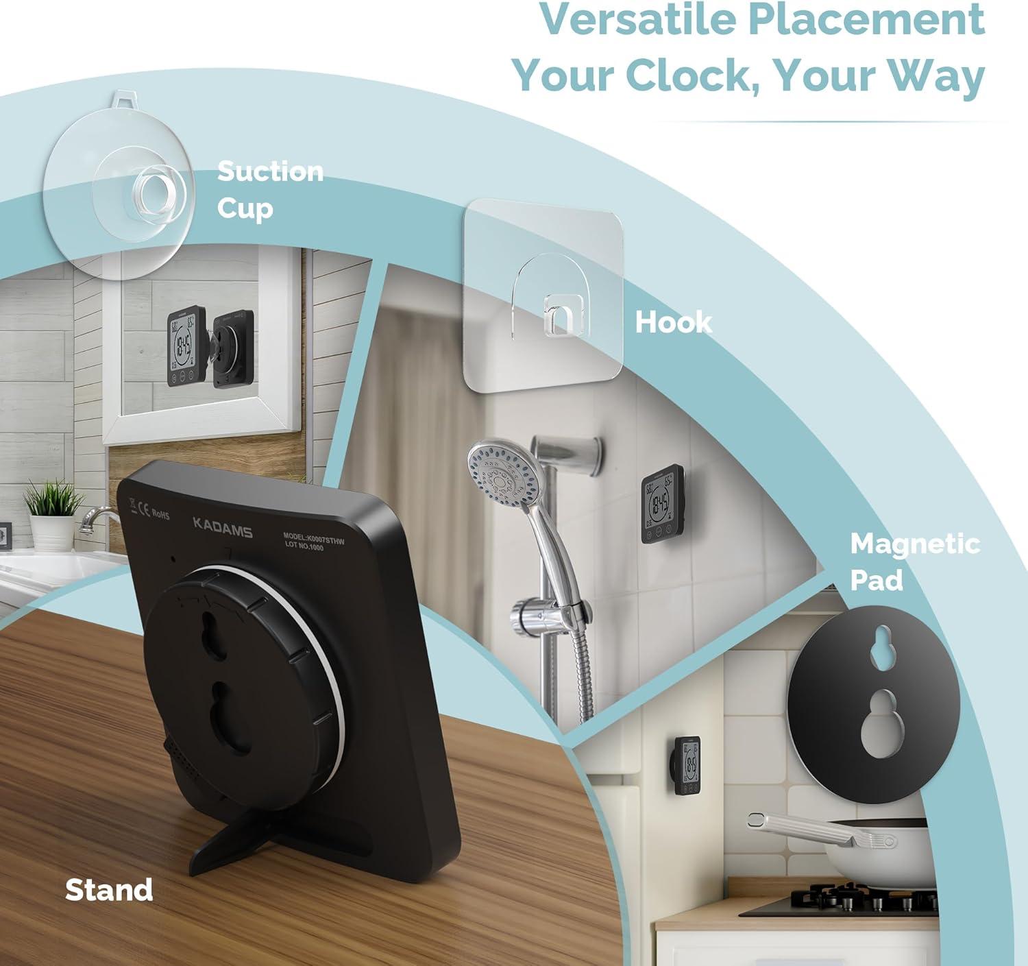 image:imageKADAMS Shower Clock Waterproof Bathroom Timer Digital Wall Clock with Countdown Magnetic Kitchen Clock with Temperature amp Humidity Suction Cup for Kids Shower Spa Cook Bath GreenBlack