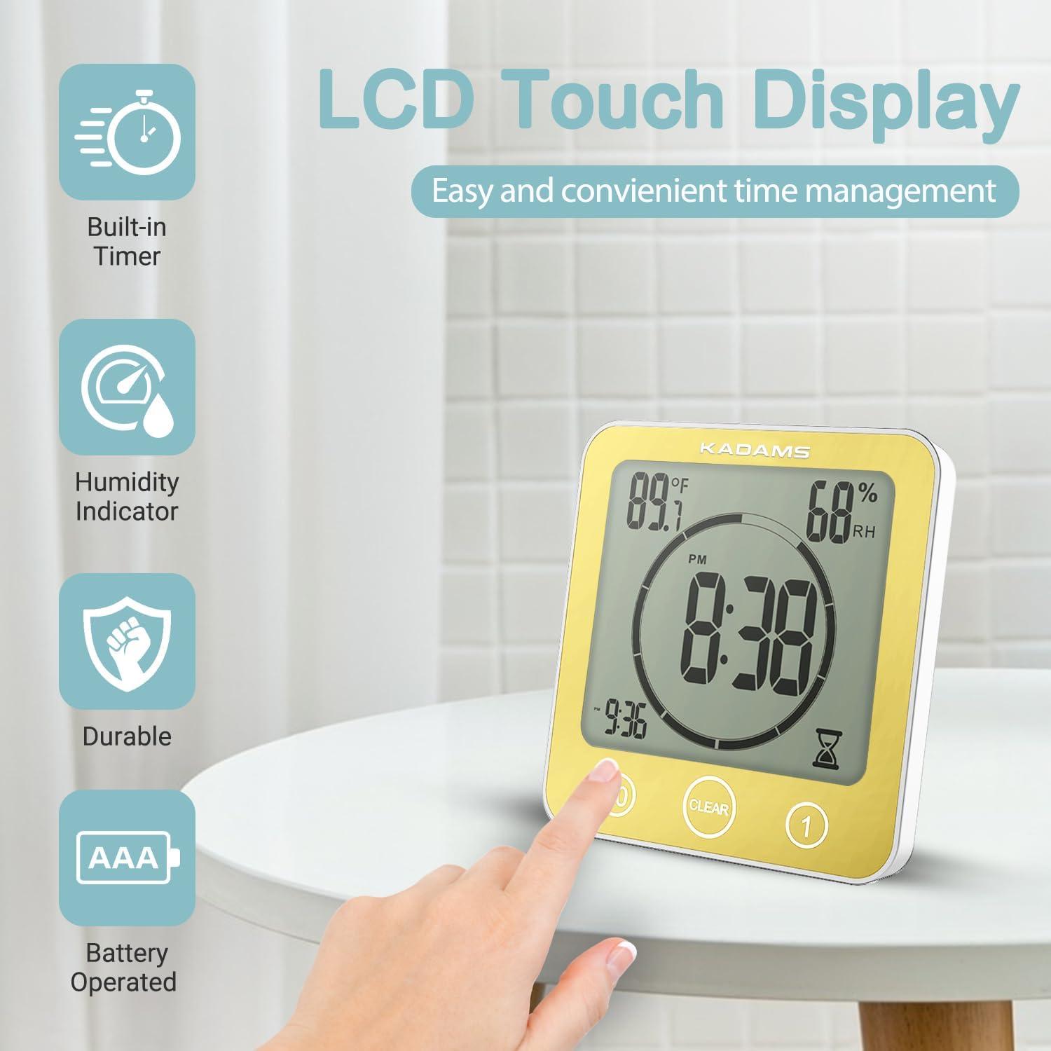 image:imageKADAMS Shower Clock Waterproof Bathroom Timer Digital Wall Clock with Countdown Magnetic Kitchen Clock with Temperature amp Humidity Suction Cup for Kids Shower Spa Cook Bath GreenYellow