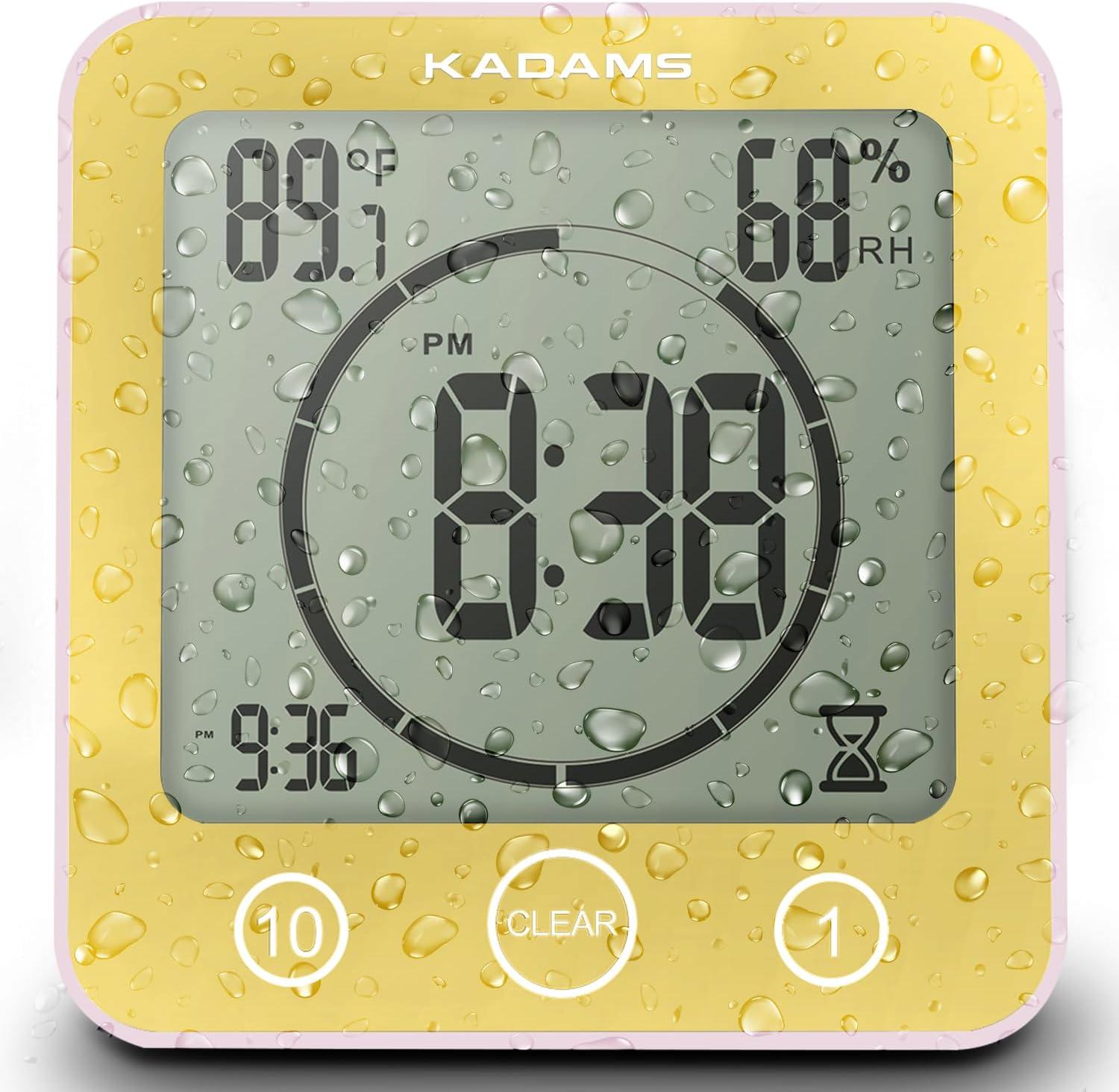 image:imageKADAMS Shower Clock Waterproof Bathroom Timer Digital Wall Clock with Countdown Magnetic Kitchen Clock with Temperature amp Humidity Suction Cup for Kids Shower Spa Cook Bath GreenYellow
