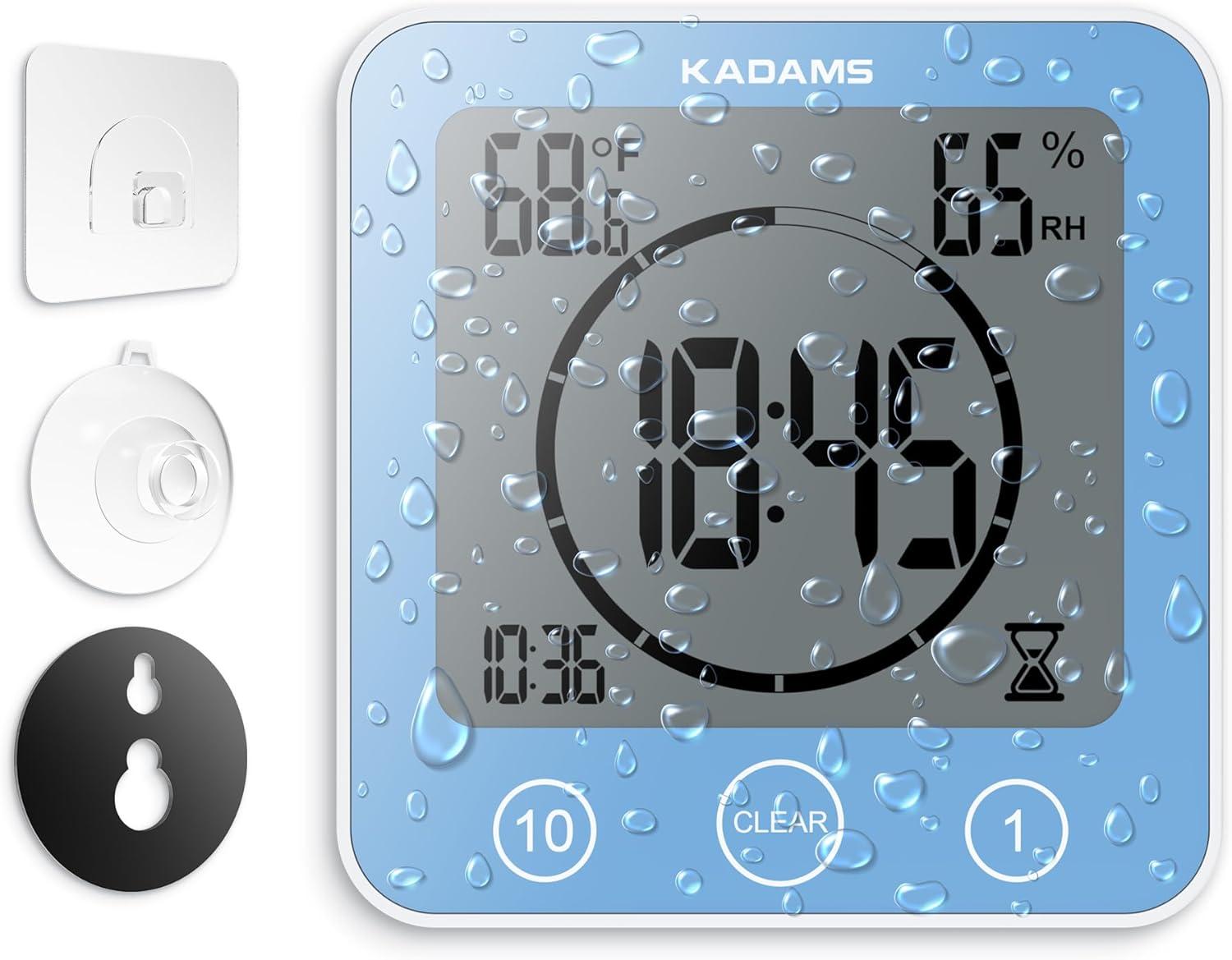 image:imageKADAMS Shower Clock Waterproof Bathroom Timer Digital Wall Clock with Countdown Magnetic Kitchen Clock with Temperature amp Humidity Suction Cup for Kids Shower Spa Cook Bath GreenBlue