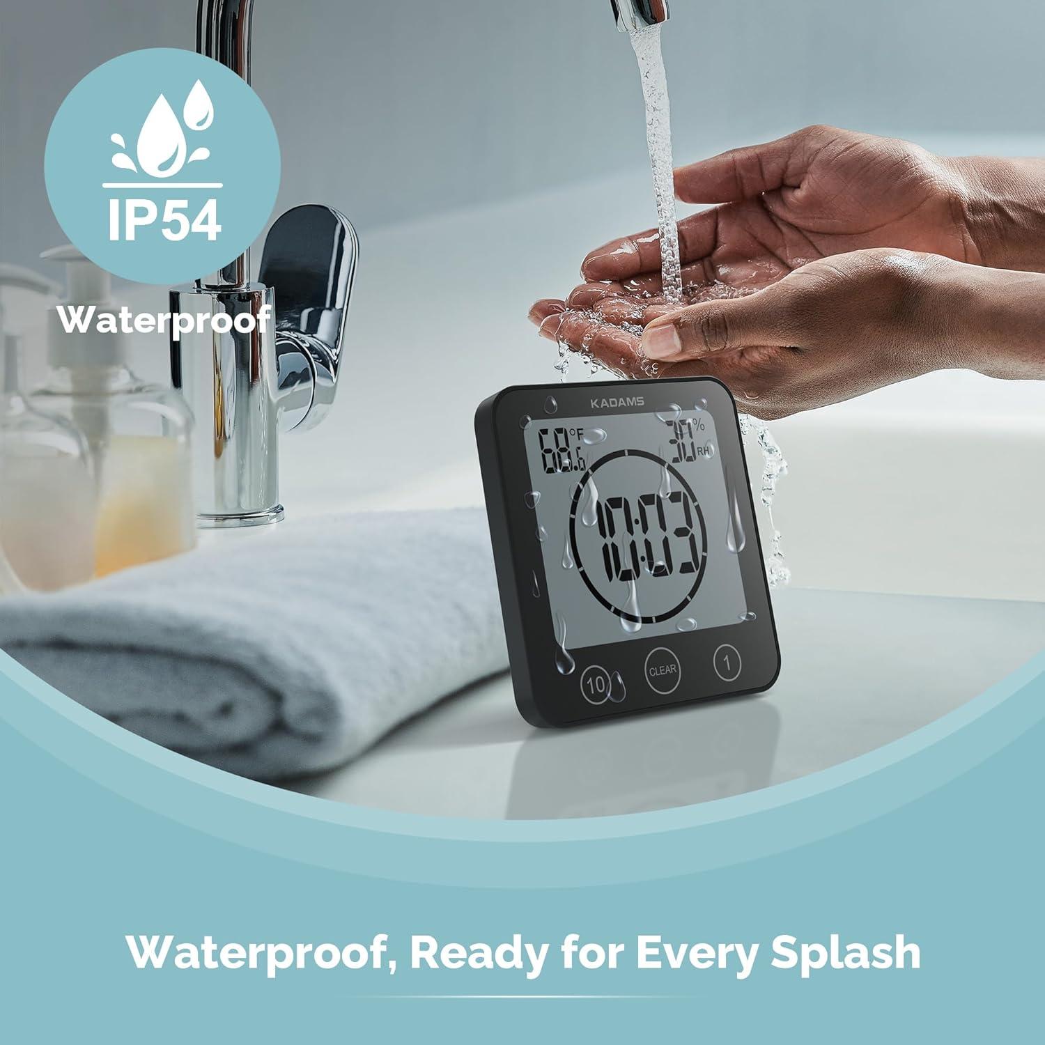 image:imageKADAMS Shower Clock Waterproof Bathroom Timer Digital Wall Clock with Countdown Magnetic Kitchen Clock with Temperature amp Humidity Suction Cup for Kids Shower Spa Cook Bath GreenBlack