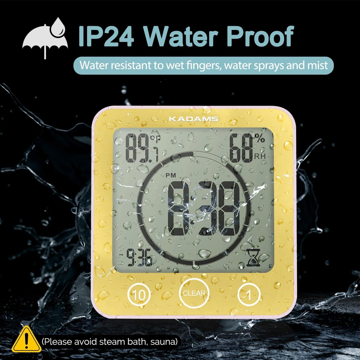 image:imageKADAMS Shower Clock Waterproof Bathroom Timer Digital Wall Clock with Countdown Magnetic Kitchen Clock with Temperature amp Humidity Suction Cup for Kids Shower Spa Cook Bath GreenYellow