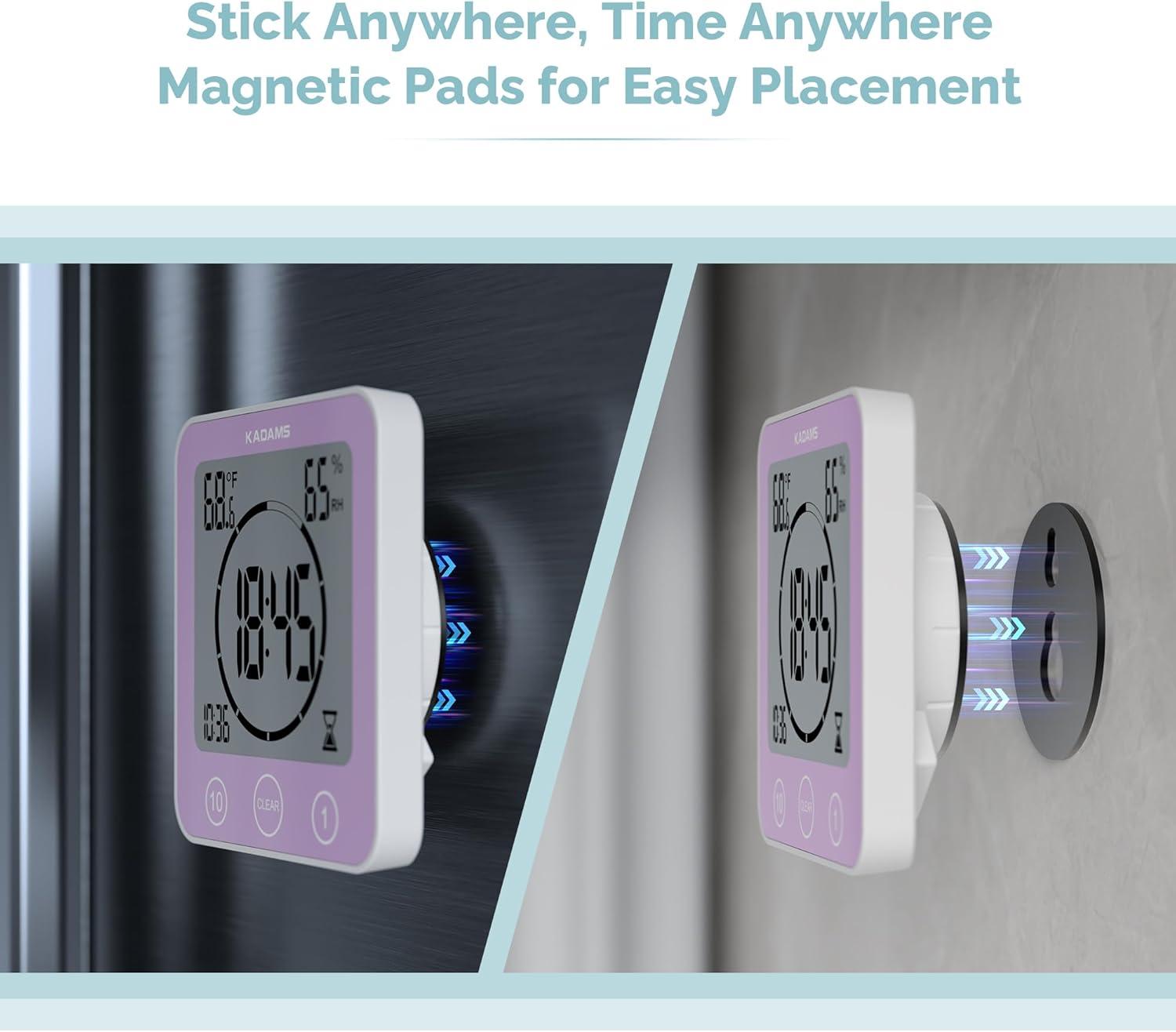 image:imageKADAMS Shower Clock Waterproof Bathroom Timer Digital Wall Clock with Countdown Magnetic Kitchen Clock with Temperature amp Humidity Suction Cup for Kids Shower Spa Cook Bath GreenPurple