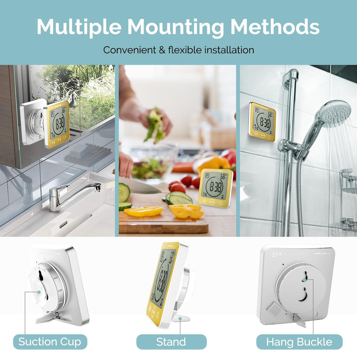 image:imageKADAMS Shower Clock Waterproof Bathroom Timer Digital Wall Clock with Countdown Magnetic Kitchen Clock with Temperature amp Humidity Suction Cup for Kids Shower Spa Cook Bath GreenYellow