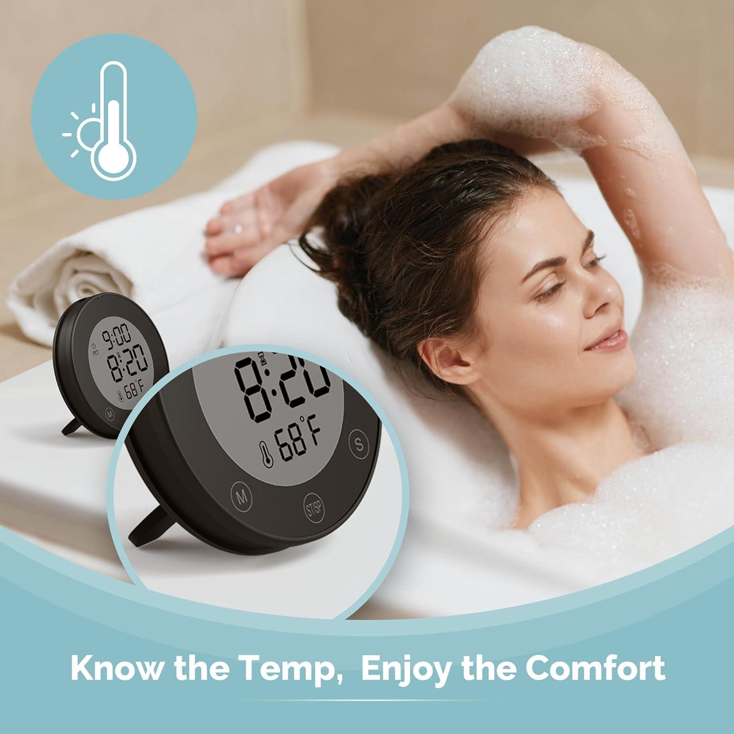image:imageKADAMS Shower Timer Clock Waterproof Bathroom Timer Digital Wall Clock with Countup Countdown Magnetic Kitchen ClockTimer with Temperature Suction Cup Kids Shower Spa Cook Bath 354 Pearl WhiteBlack