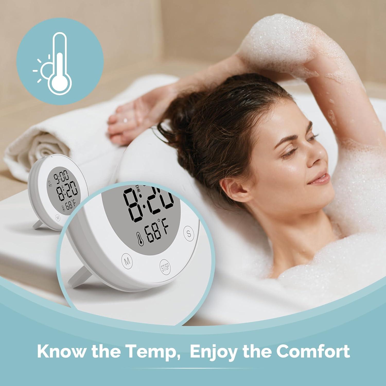 image:imageKADAMS Shower Timer Clock Waterproof Bathroom Timer Digital Wall Clock with Countup Countdown Magnetic Kitchen ClockTimer with Temperature Suction Cup Kids Shower Spa Cook Bath 354 Pearl WhitePearl White