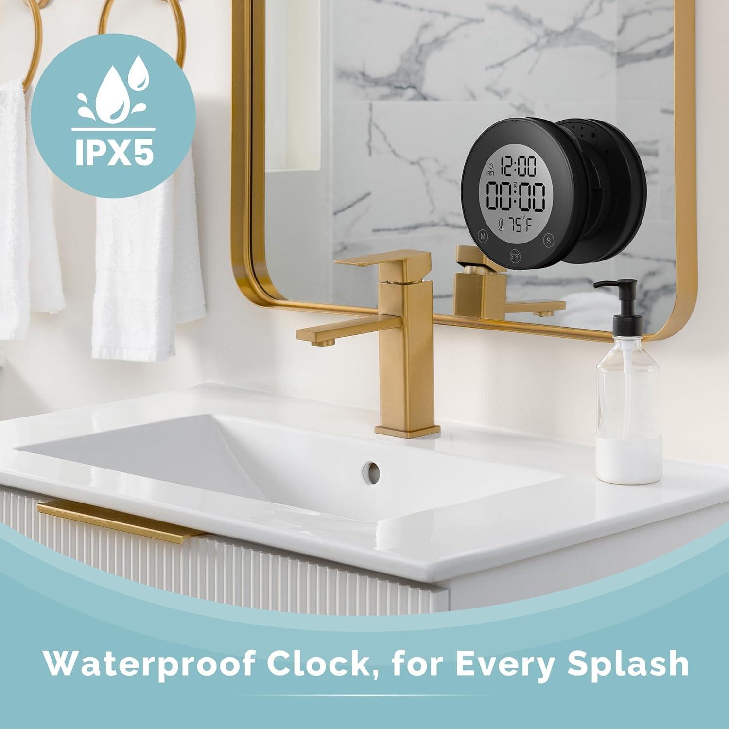image:imageKADAMS Shower Timer Clock Waterproof Bathroom Timer Digital Wall Clock with Countup Countdown Magnetic Kitchen ClockTimer with Temperature Suction Cup Kids Shower Spa Cook Bath 354 Pearl WhiteBlack
