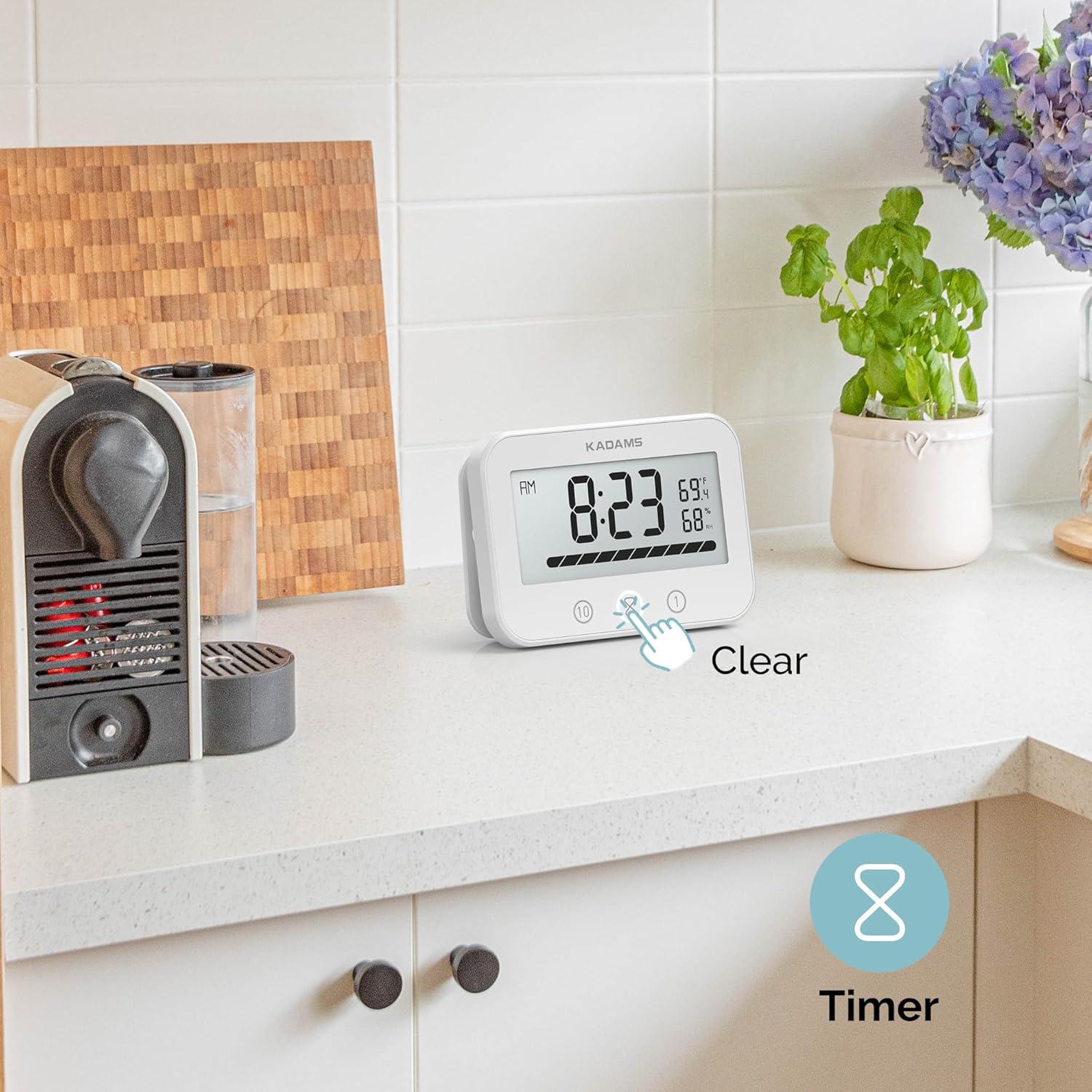image:imageKADAMS Shower Timer Clock Waterproof Bathroom Timer Digital Wall Clock with Countup Countdown Magnetic Kitchen Timer Clock Temperature Suction Cup Kids Shower Spa Cook Bath Black RectangularBlack