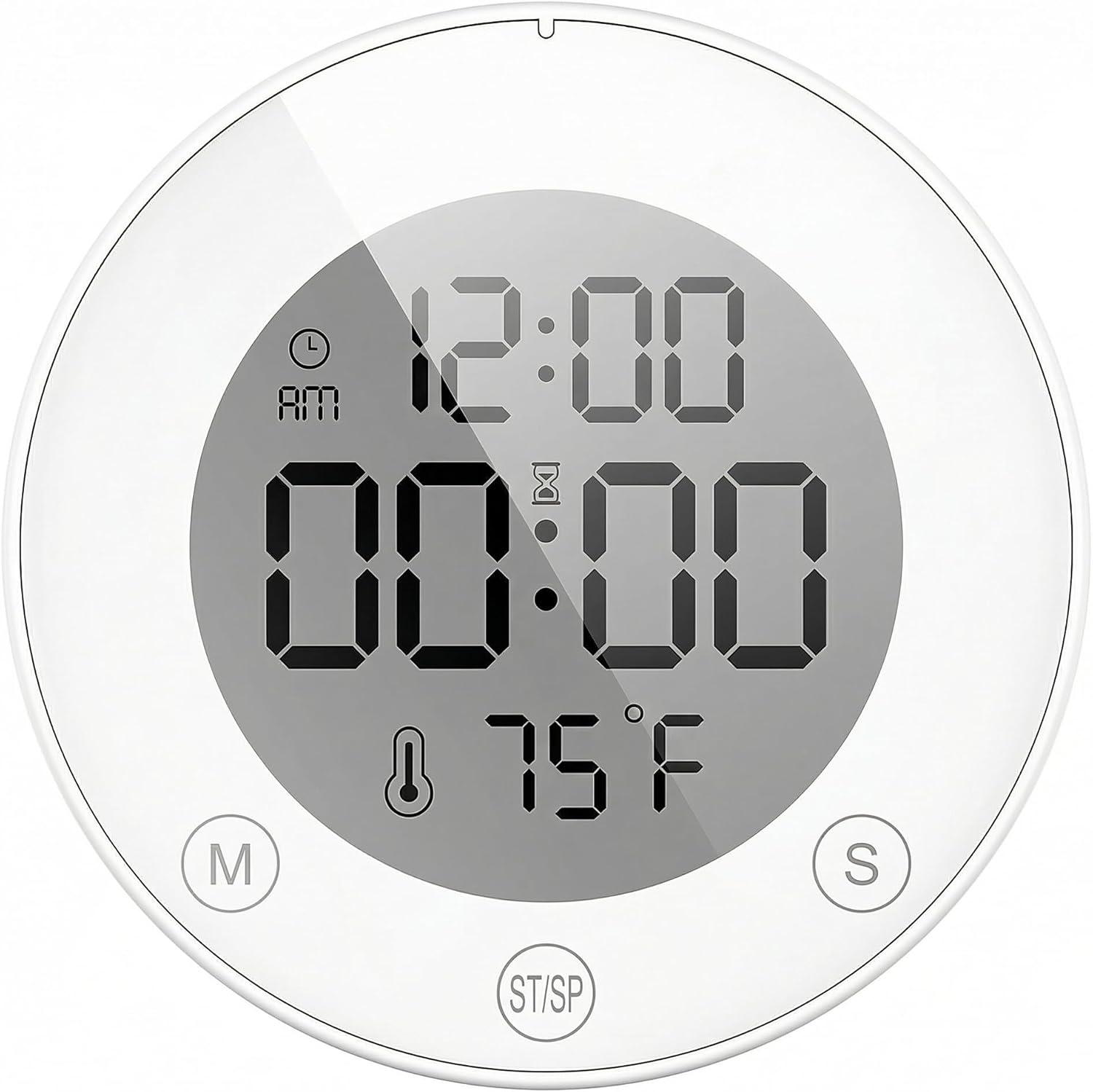 image:imageKADAMS Shower Timer Clock Waterproof Bathroom Timer Digital Wall Clock with Countup Countdown Magnetic Kitchen Timer Clock Temperature Suction Cup Kids Shower Spa Cook Bath Black RectangularWhite