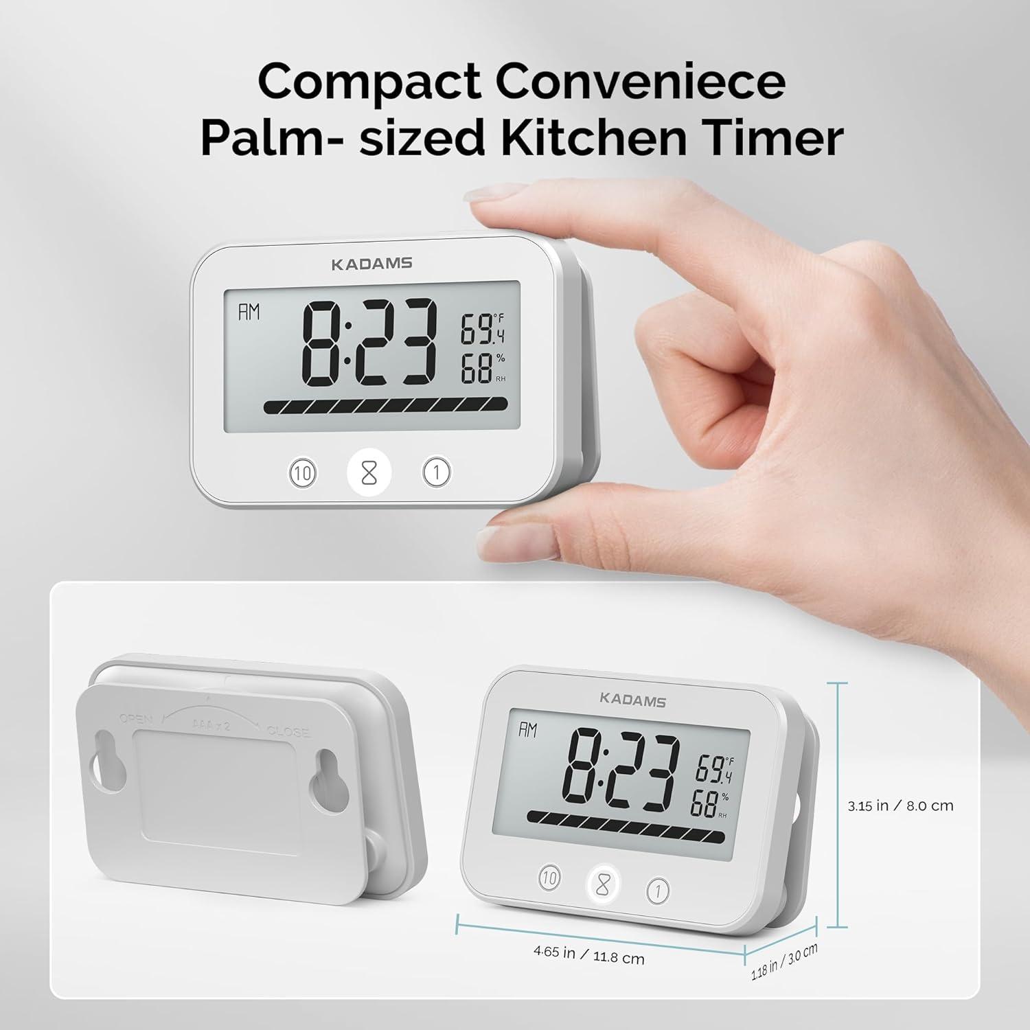 image:imageKADAMS Shower Timer Clock Waterproof Bathroom Timer Digital Wall Clock with Countup Countdown Magnetic Kitchen Timer Clock Temperature Suction Cup Kids Shower Spa Cook Bath Black RectangularWhite