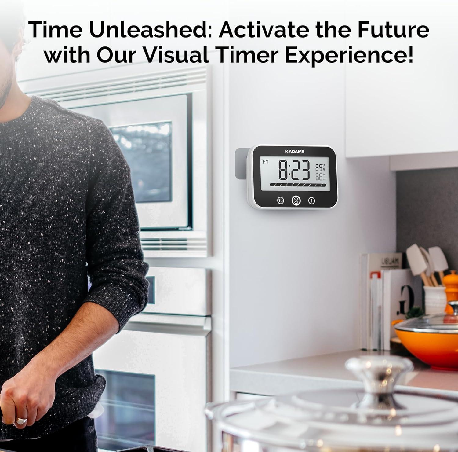 image:imageKADAMS Shower Timer Clock Waterproof Bathroom Timer Digital Wall Clock with Countup Countdown Magnetic Kitchen Timer Clock Temperature Suction Cup Kids Shower Spa Cook Bath Black RectangularWhite