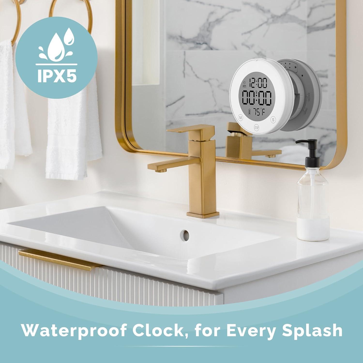 image:imageKADAMS Shower Timer Clock Waterproof Bathroom Timer Digital Wall Clock with Countup Countdown Magnetic Kitchen Timer Clock Temperature Suction Cup Kids Shower Spa Cook Bath Black RectangularWhite
