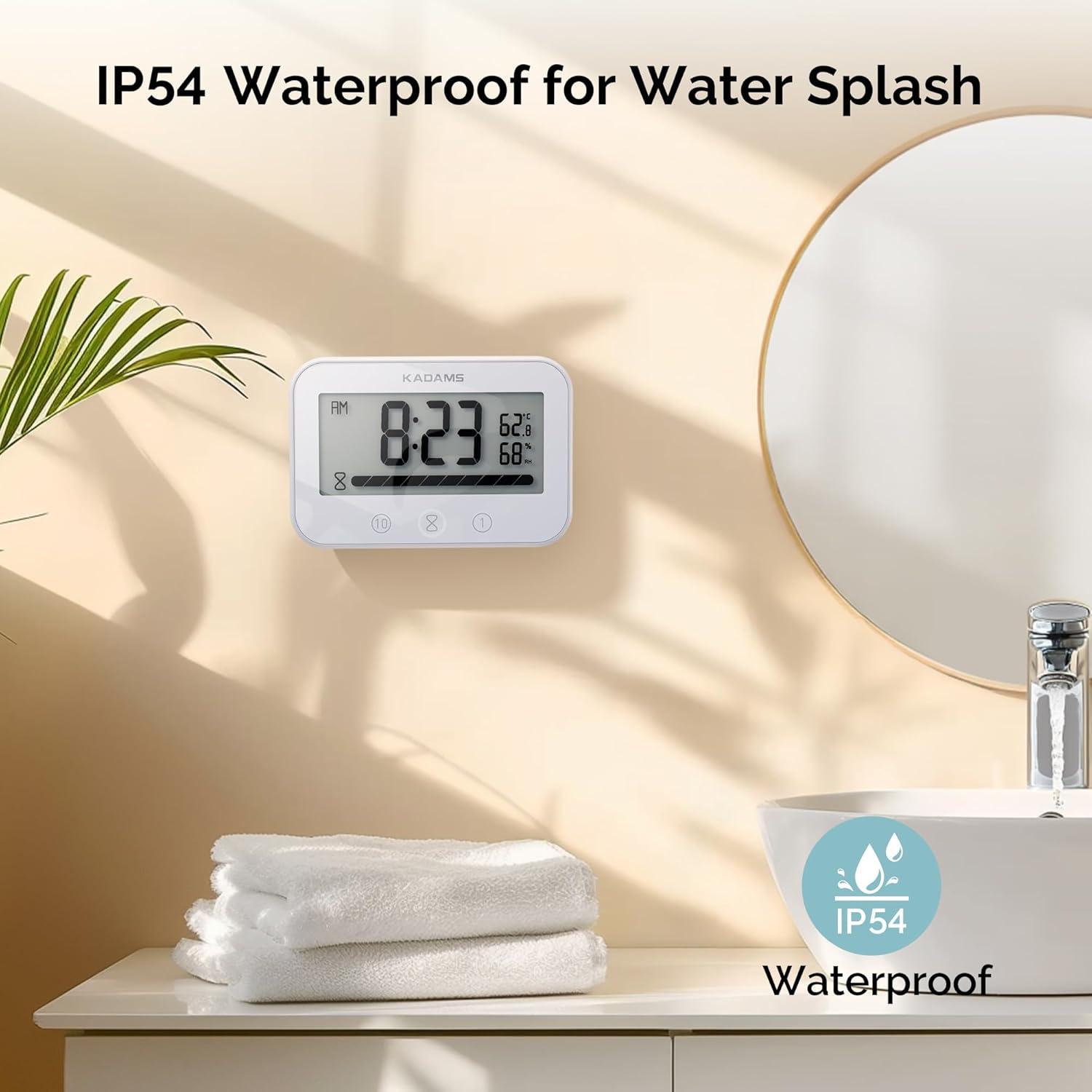 image:imageKADAMS Shower Timer Clock Waterproof Bathroom Timer Digital Wall Clock with Countup Countdown Magnetic Kitchen Timer Clock Temperature Suction Cup Kids Shower Spa Cook Bath Black RectangularBlack