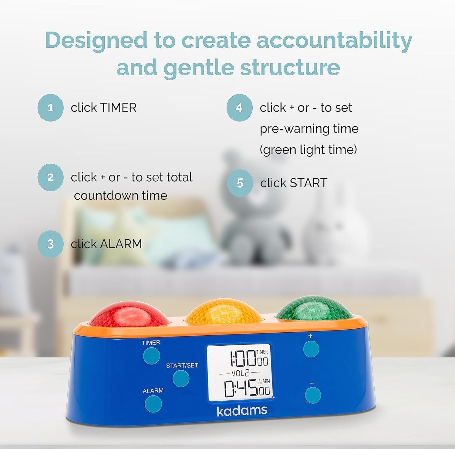 image:imageKADAMS Visual Timer Clock for Kids with PreAlarm Stop Light Concept Time Management for Toddlers Clock with Indoor Temperature Kindergarten Classroom Teacher Must Have