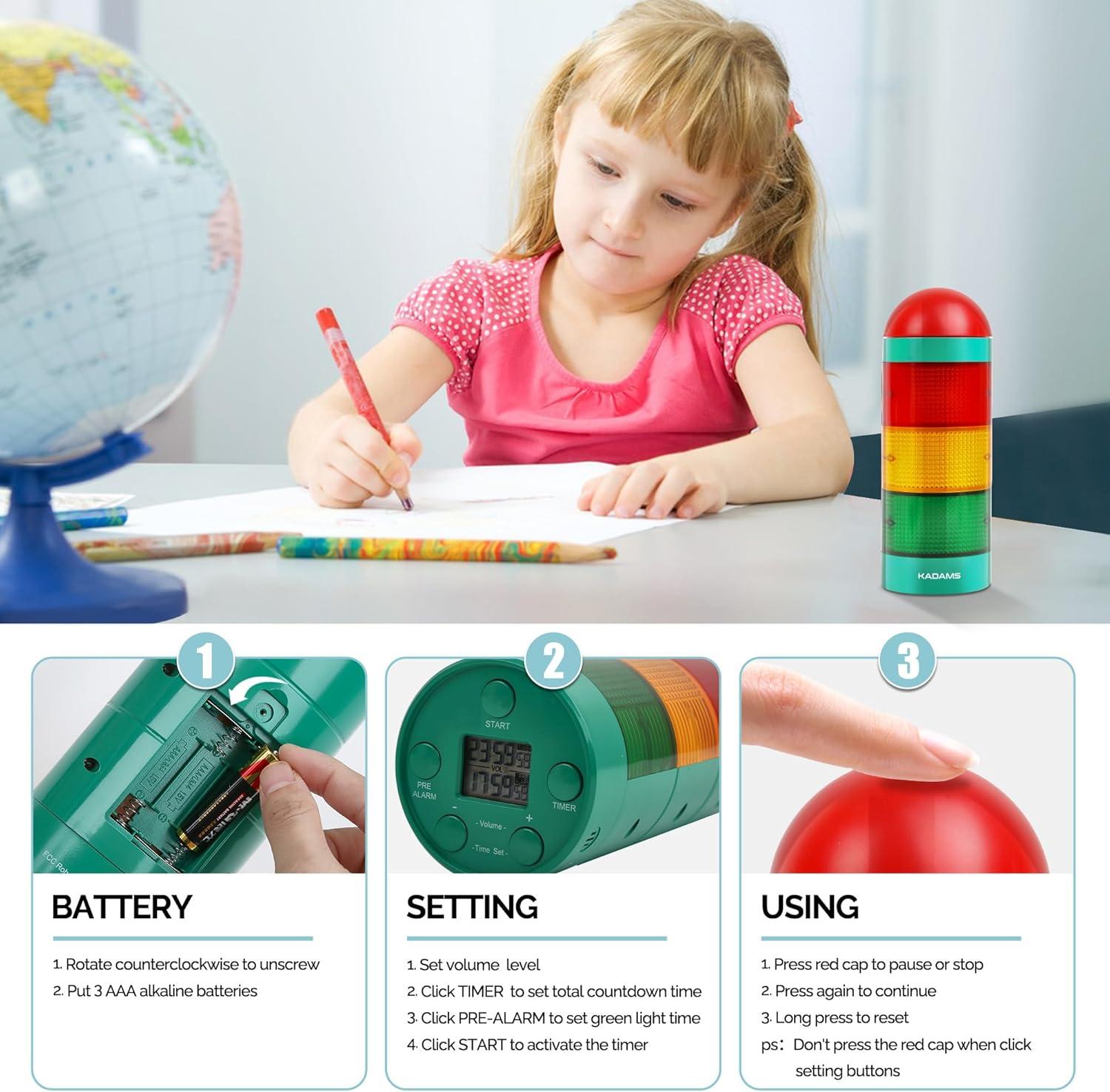 image:imageKADAMS Visual Timer for Kids with Audio PreAlarm Traffic Light Alarm for Kids Toddler Teachers Classroom Home Time Management Tool 24hr Countdown Pause Memory FunctionGreen