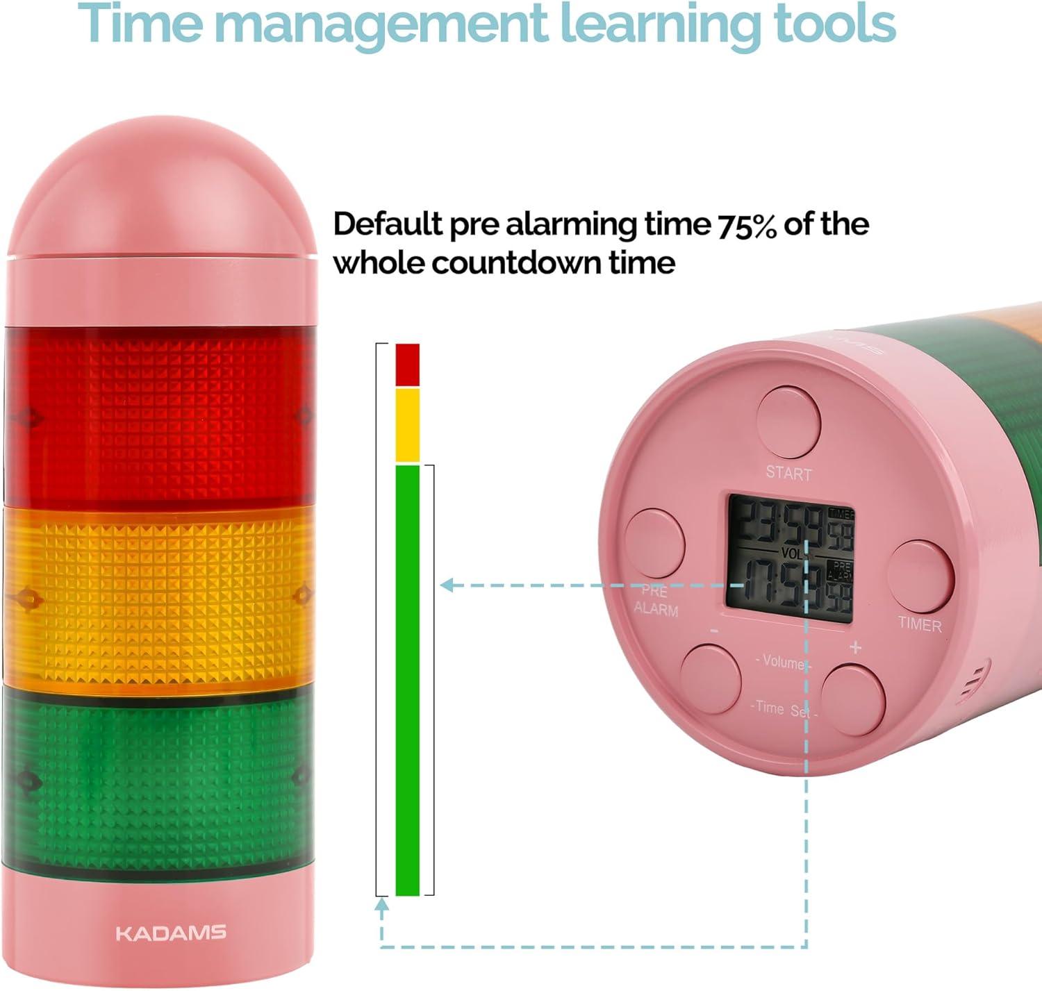 image:imageKADAMS Visual Timer for Kids with Audio PreAlarm Traffic Light Alarm for Kids Toddler Teachers Classroom Home Time Management Tool 24hr Countdown Pause Memory FunctionPink
